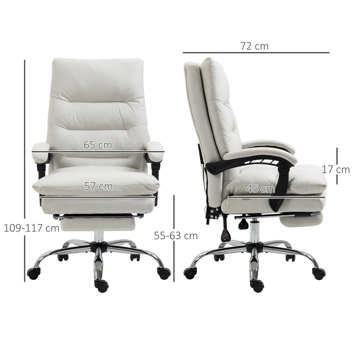 Massagekontorsstol, 135° lutning, justerbar höjd, kräm