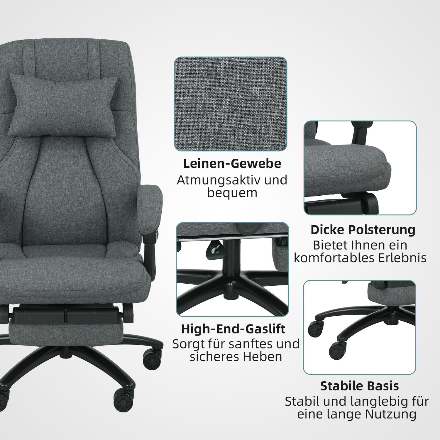 Massagekontorsstol, USB-port, vridbara hjul, mörkgrå