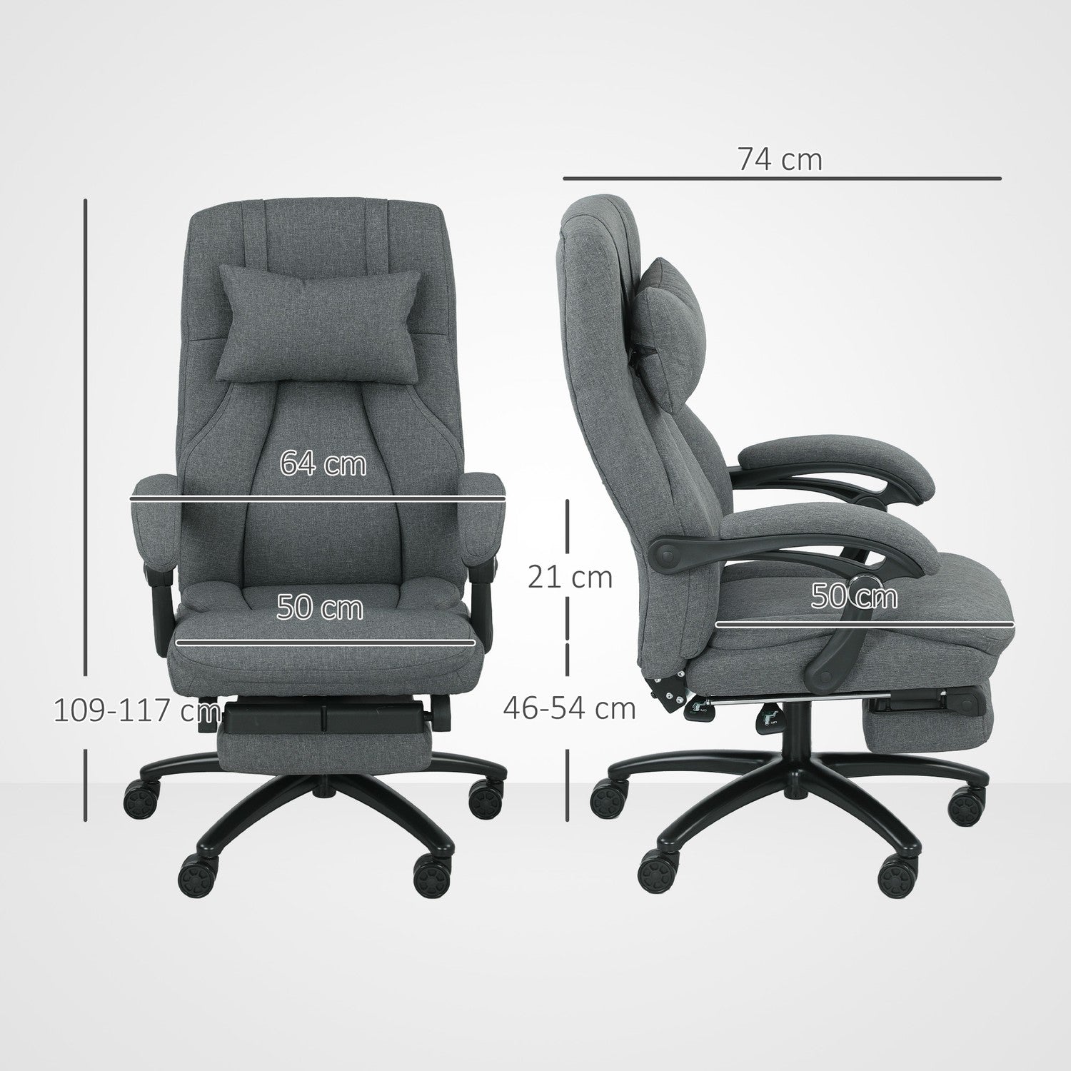 Massagekontorsstol, USB-port, vridbara hjul, mörkgrå