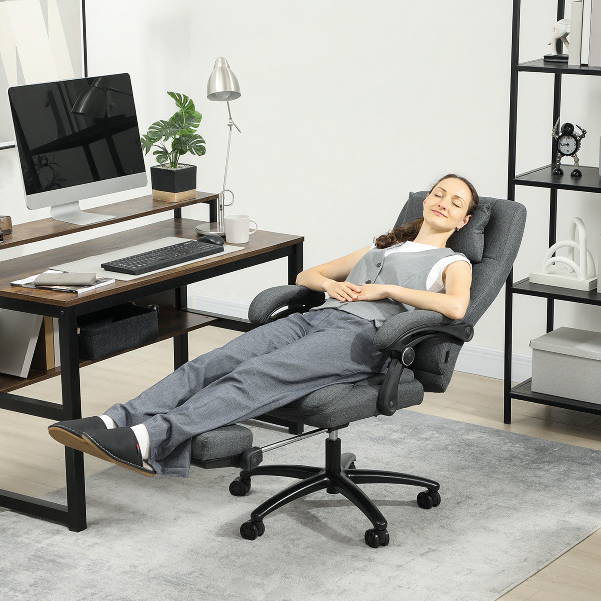Massagekontorsstol, USB-port, vridbara hjul, mörkgrå