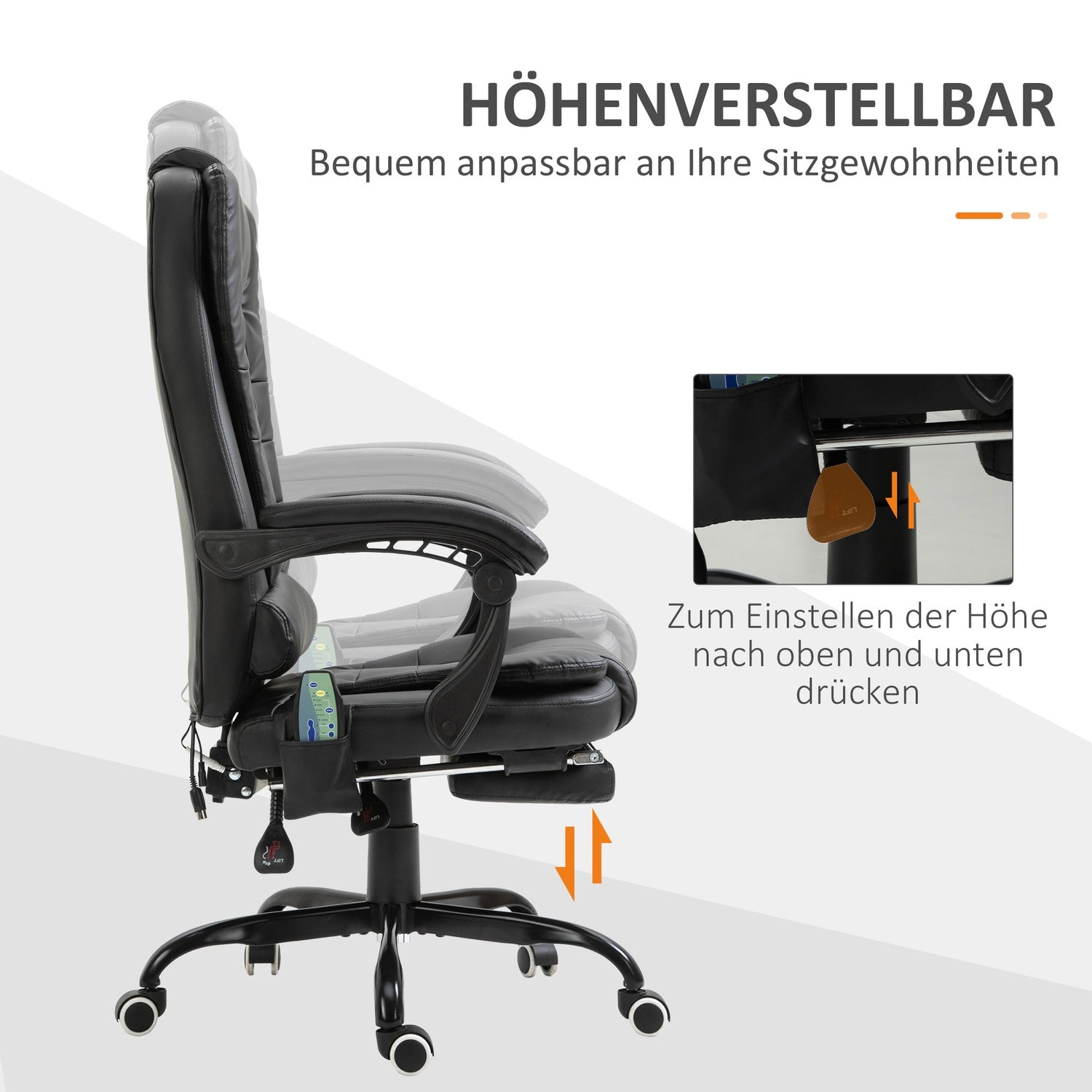 Massagestol med 7 punkter, justerbar lutning och fotstöd