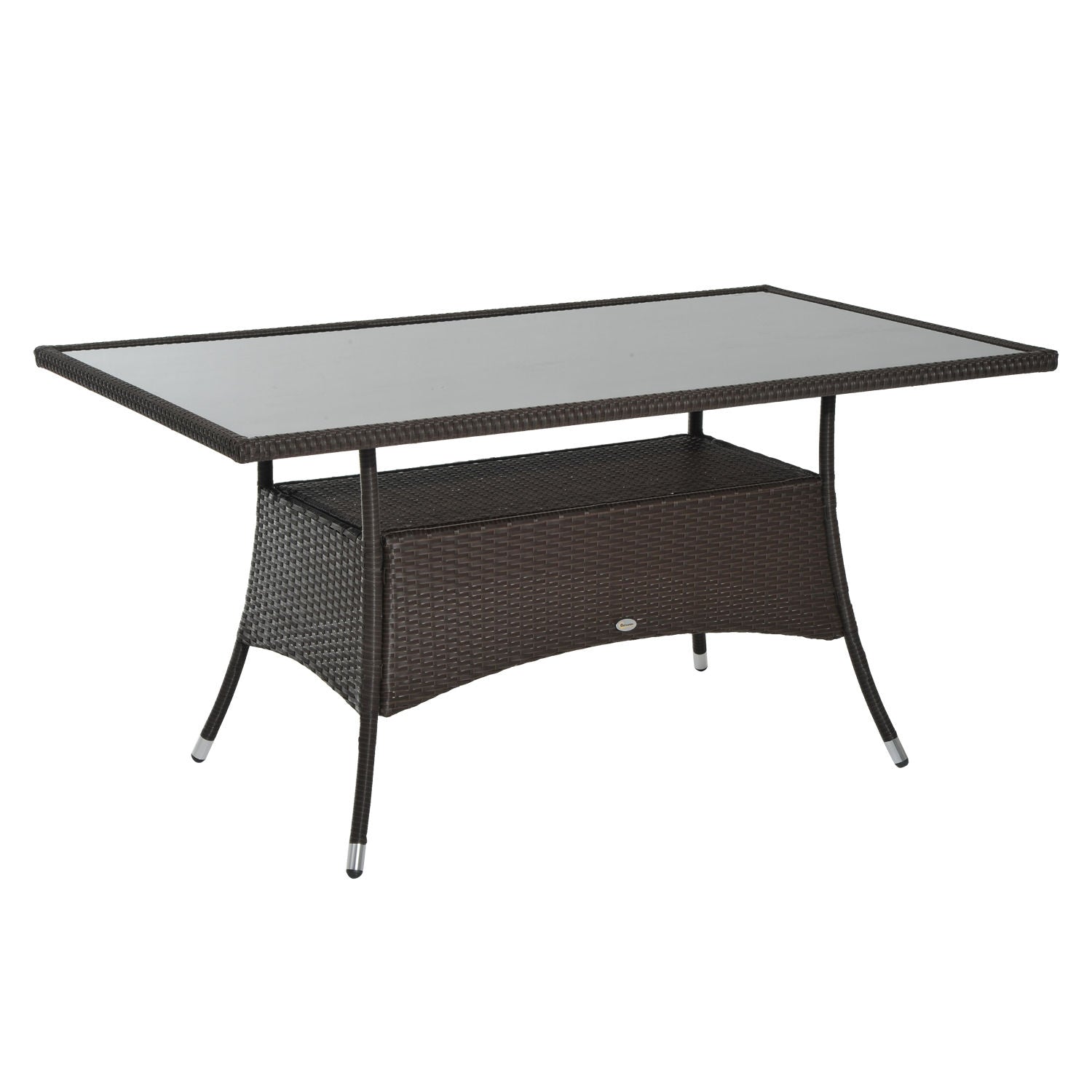 Matbord utomhus – Glas & Polyrattan, Brun & Svart, 150x85cm