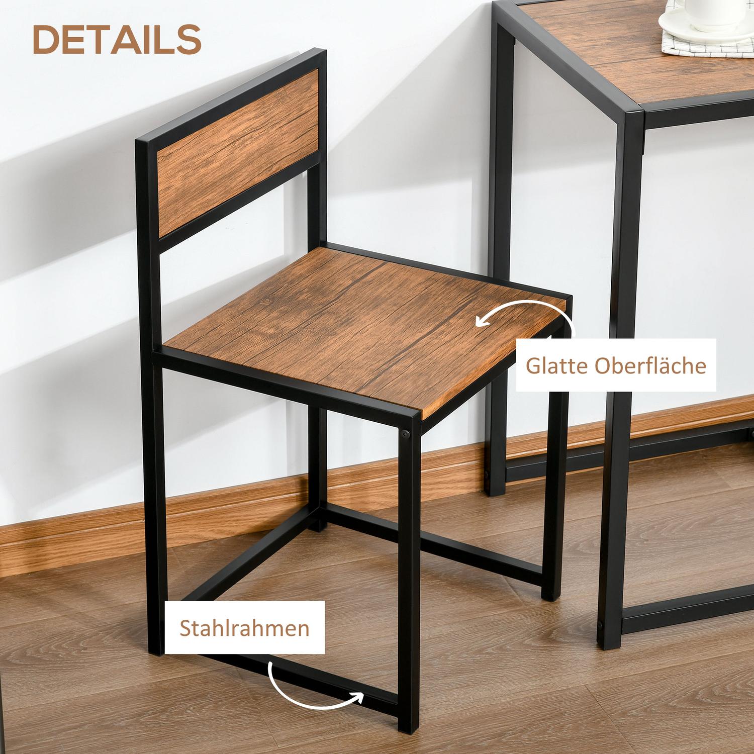 Matsalsset: bord med 2 metallstolar, naturlig finish