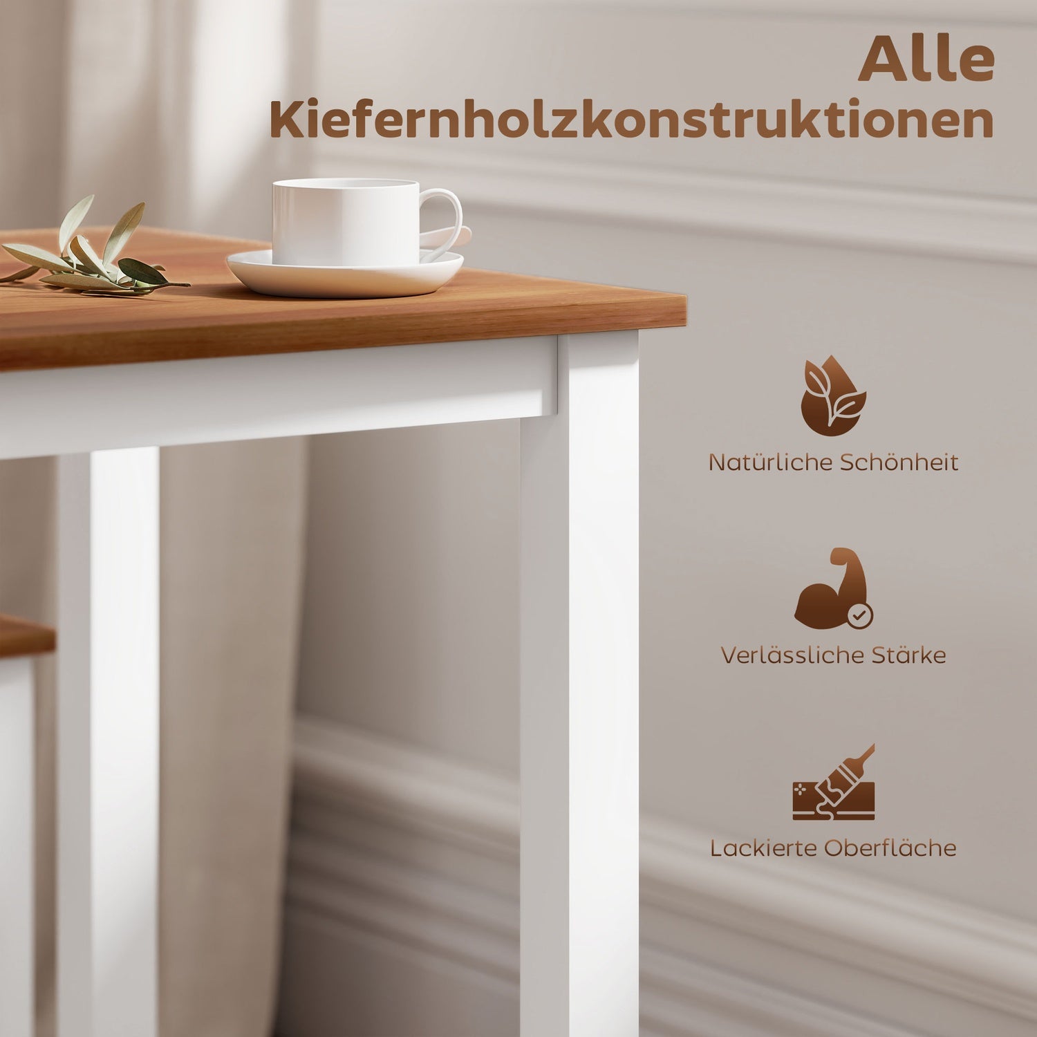 Matsalsset, matbord, 4 stolar, matsalsset, furu, brun+vit