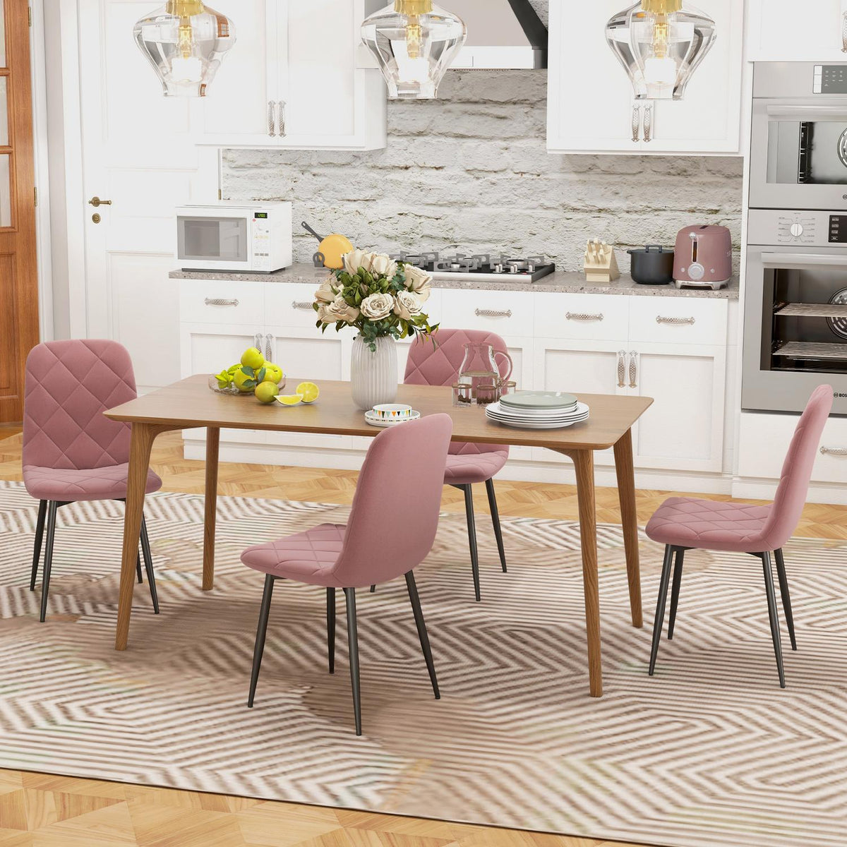 Matsalsstolar set om 4 köksstolar med ryggstöd, sammetslook, fåtölj 45 x 54 x 87 cm rosa