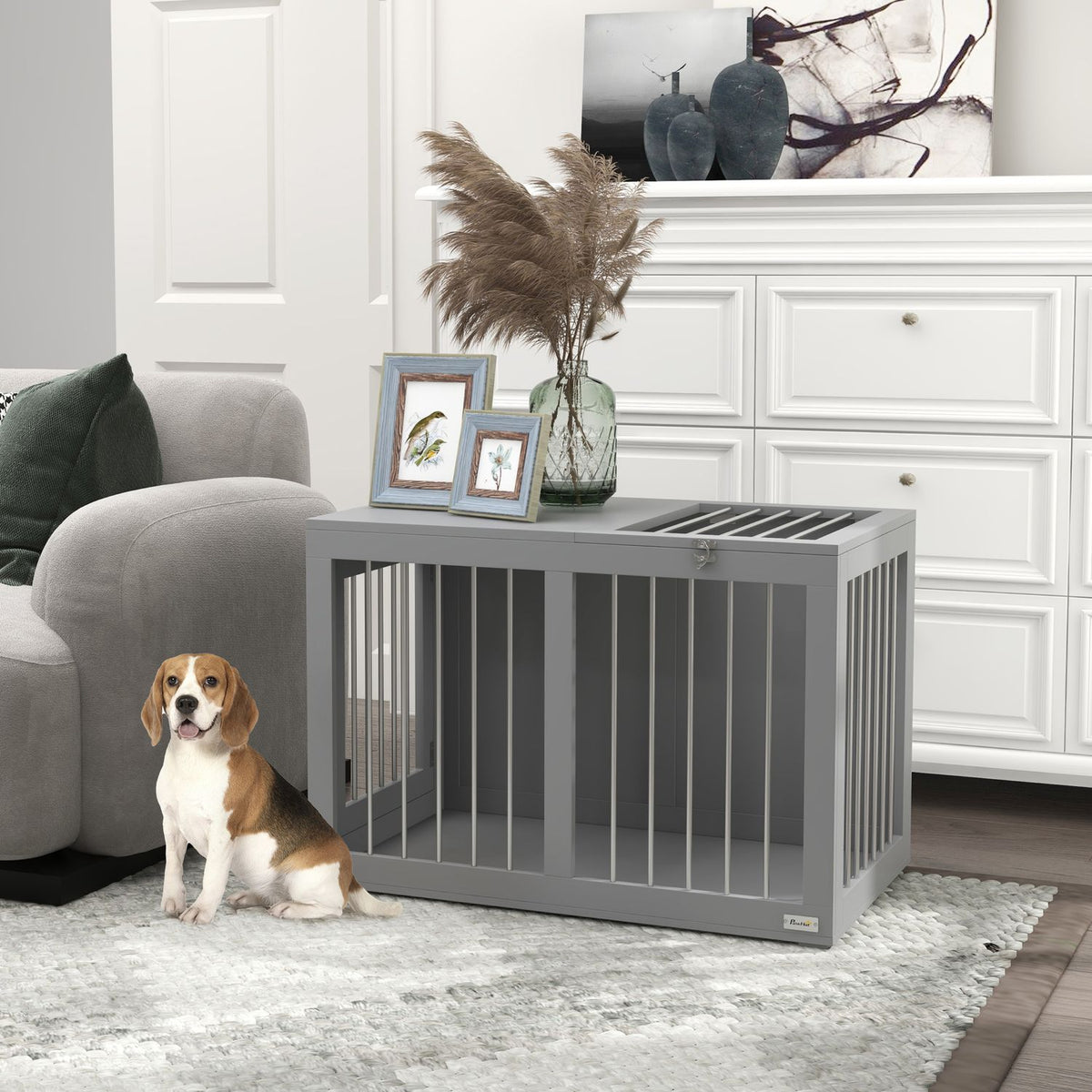 Mittelgrosse Hundebox mit Türen – Grau 80 x 50 x 56,5 cm