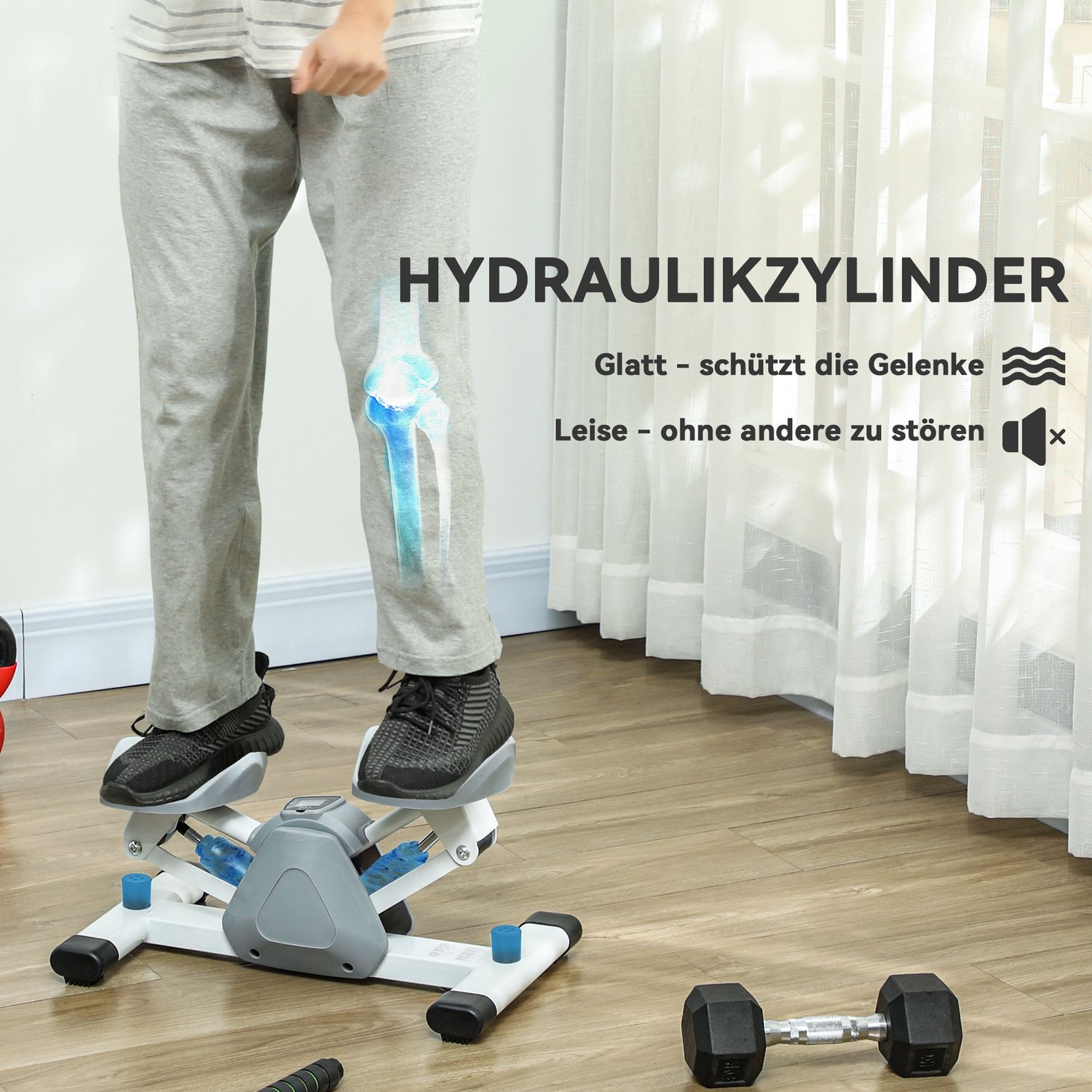 Mini Home Stepper med LCD & Halkfria pedaler, Grå