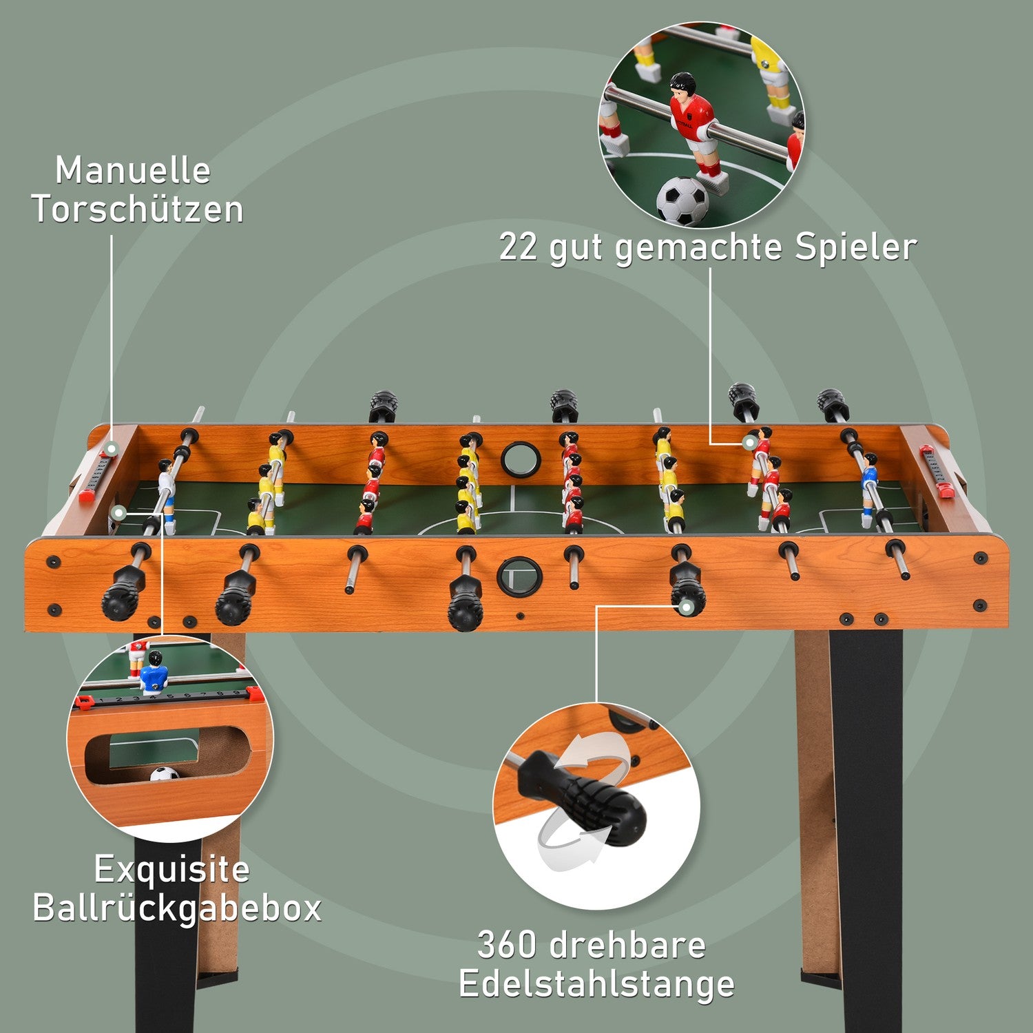 Minifotbollsbord med stänger i rostfritt stål, 84,5x40x61,2 cm, svart