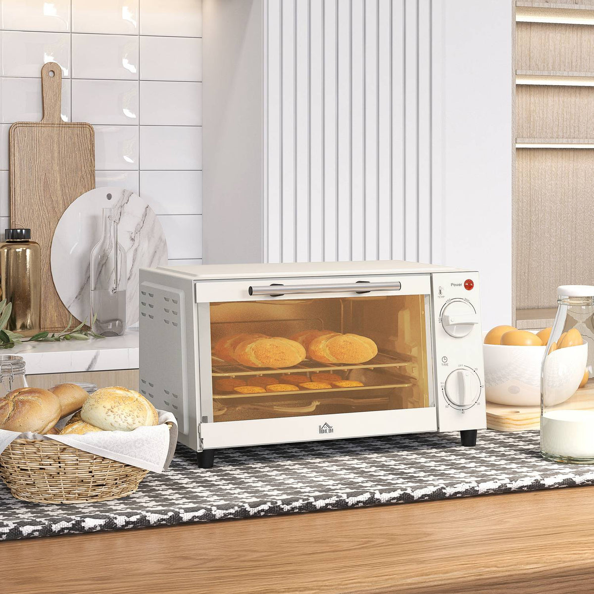 Mini-four 9L – 750W, minuterie, température réglable, blanc crème