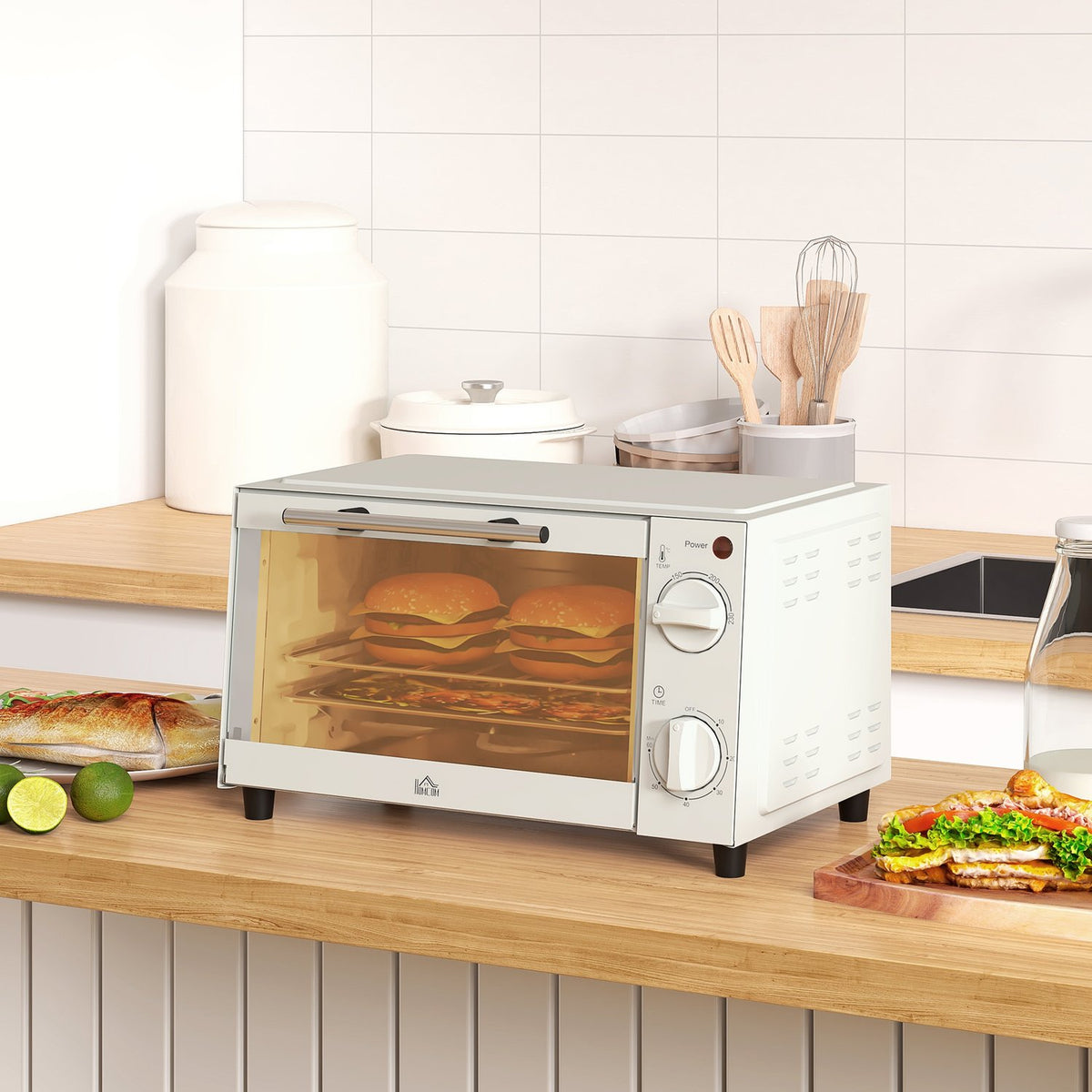 Mini-four 9L – 750W, minuterie, température réglable, blanc crème