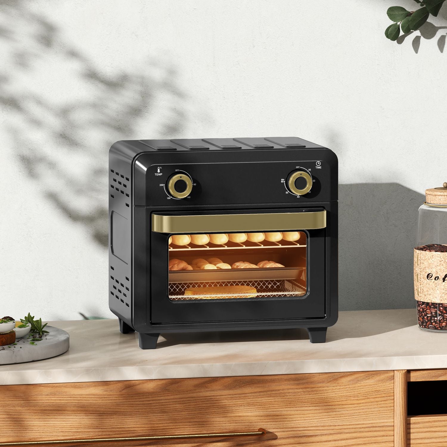 Miniugn med varmluft, airfryer, timer, 10L, svart