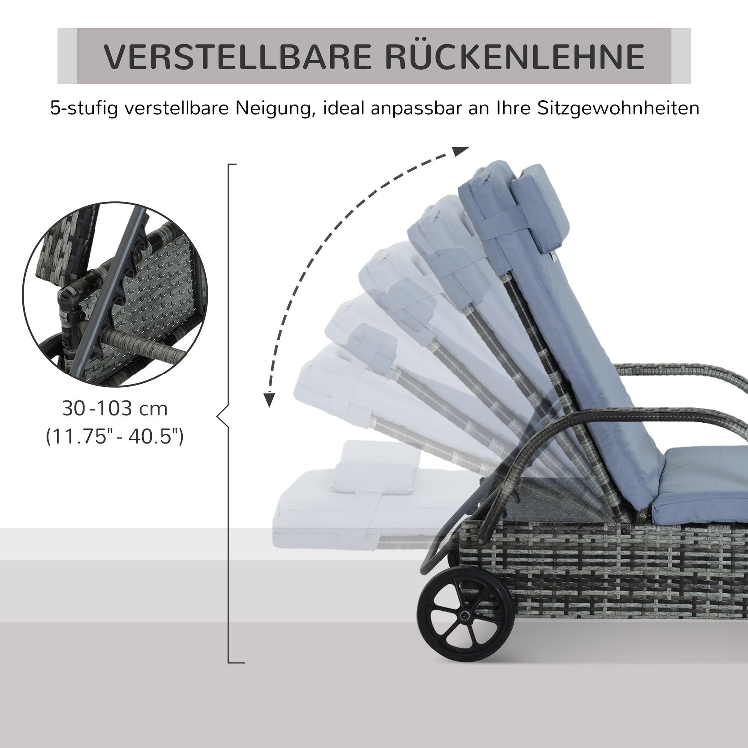 Mobil grå trädgårdsstol med kudde, polyrattan & metall