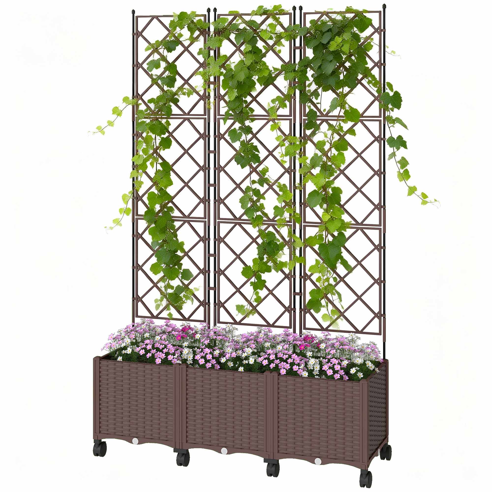 Mobil planteringslåda med spaljé, självbevattnande, 120x40x192 cm