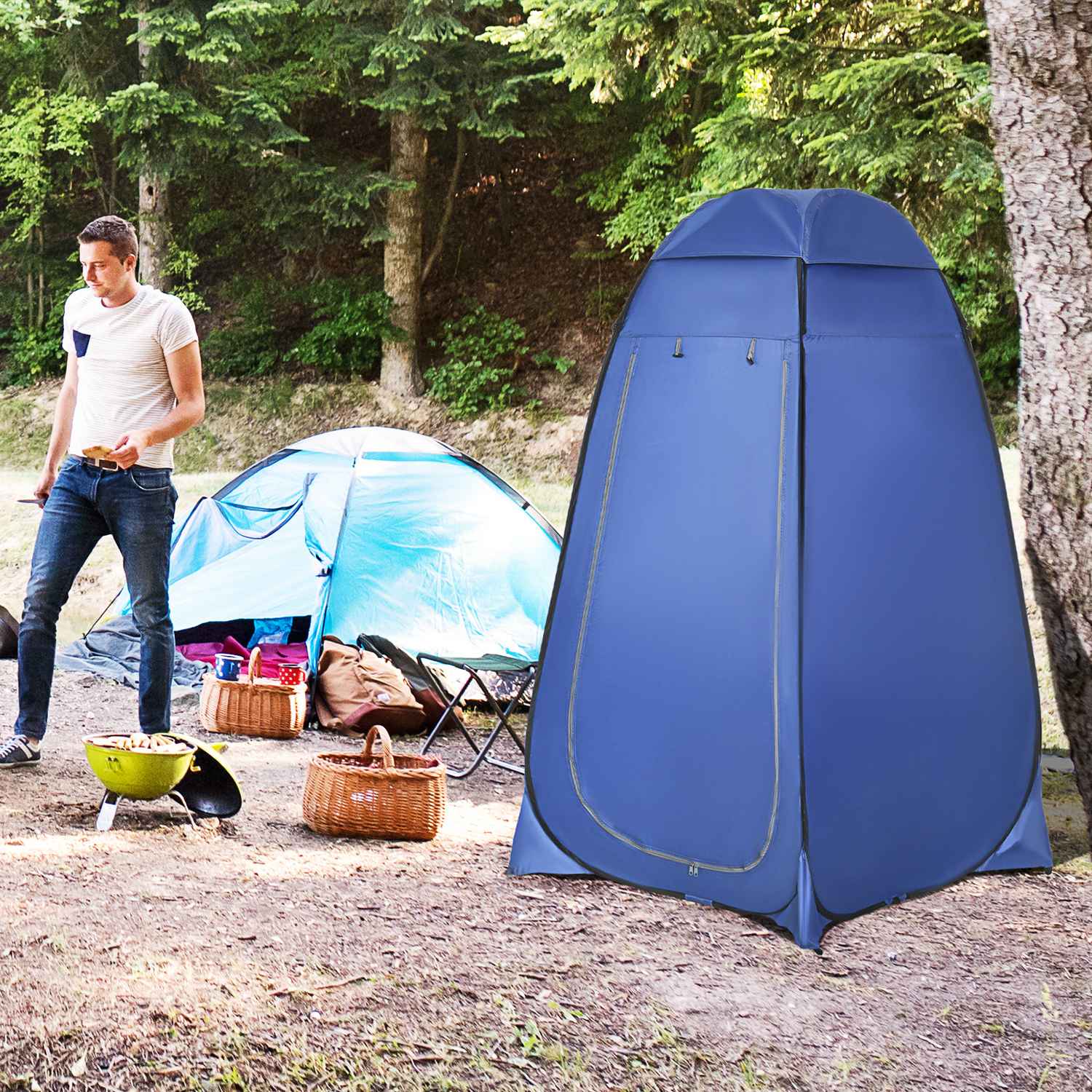 Mobilt Camping Duschtält - Vattentätt, Mörkblått, 120x120x190 cm