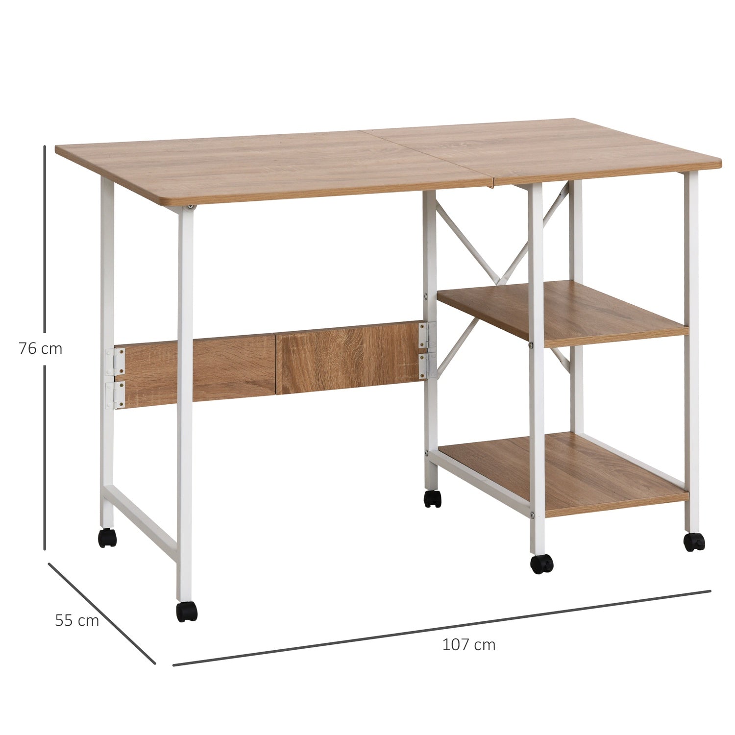 Mobilt hopfällbart skrivbord med hjul, MDF, naturlig finish
