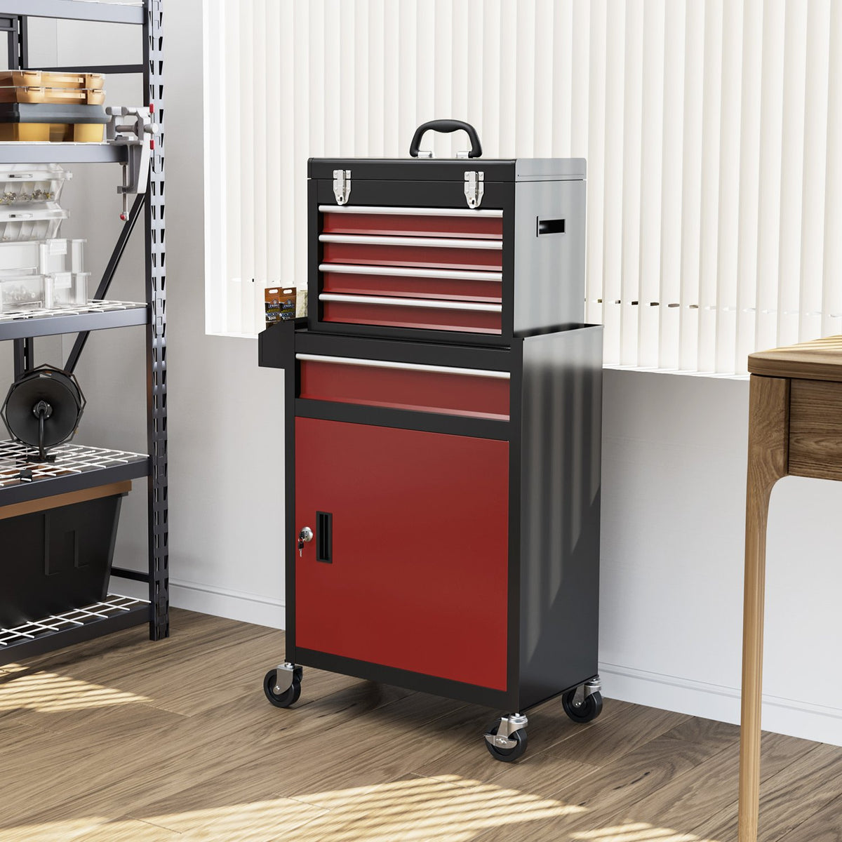Servante d'atelier mobile en acier, 5 tiroirs, verrouillable, charge 130 kg