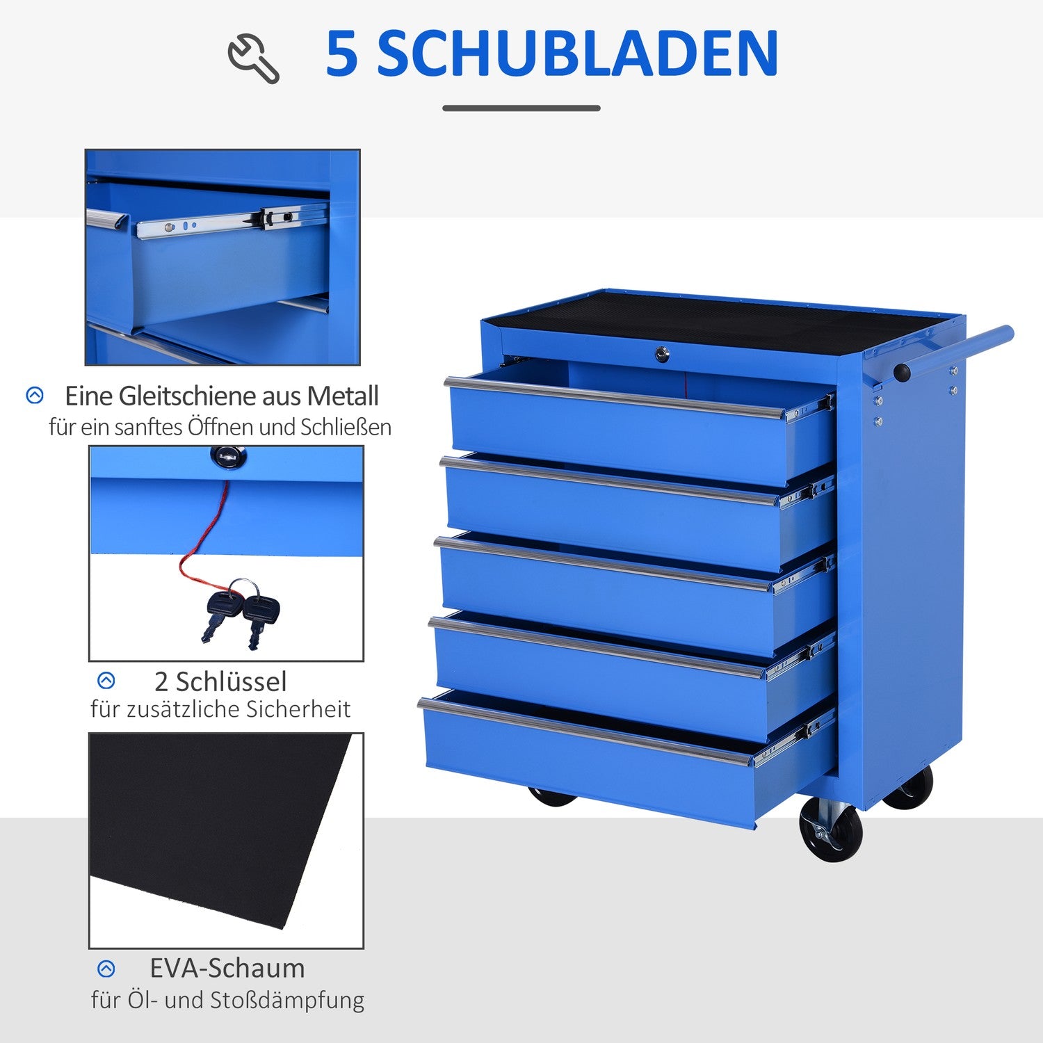 Mobil verkstadsvagn med 5 lådor – Röd