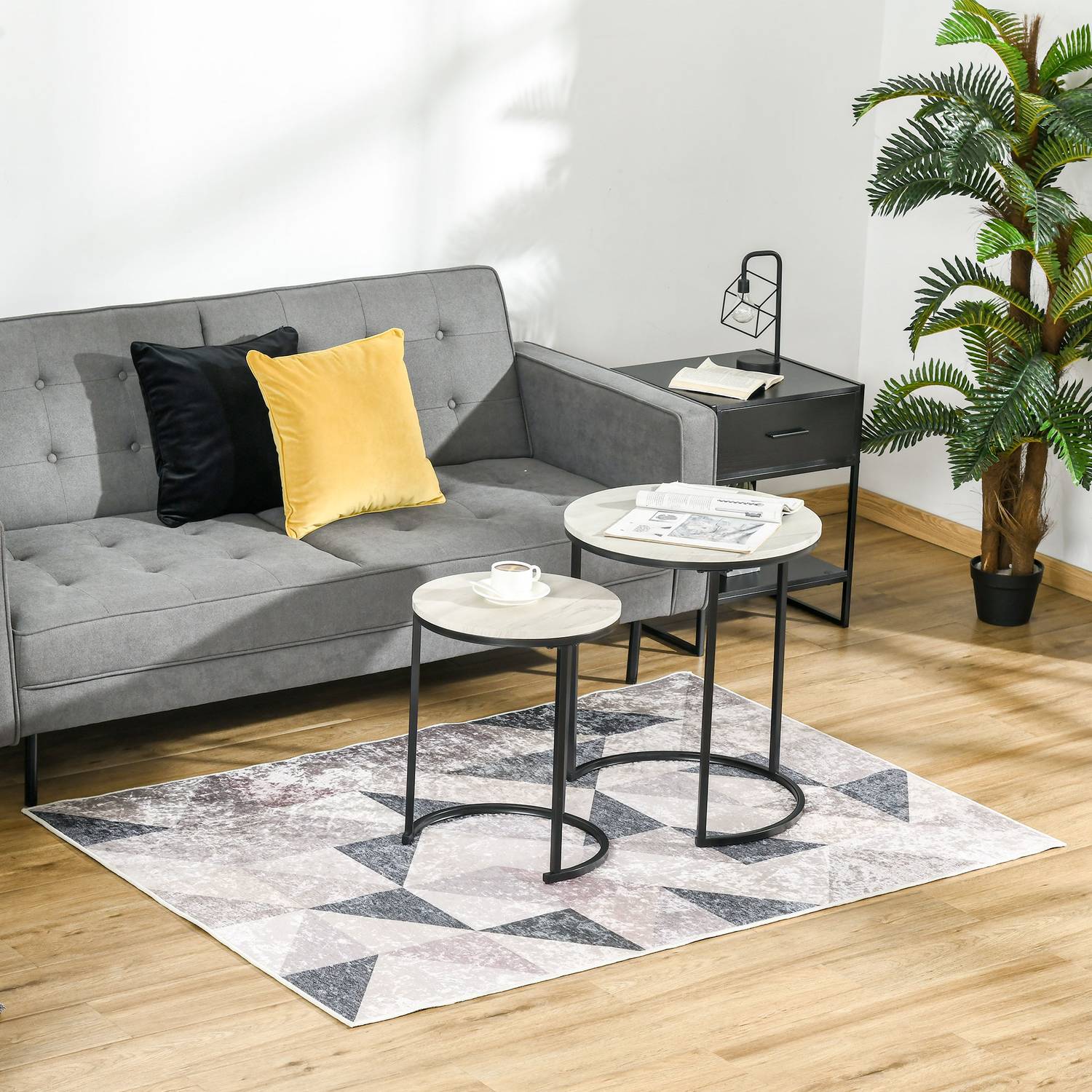 Modern Geometric Matta, 170x120 cm, Grå/Svart/Vit
