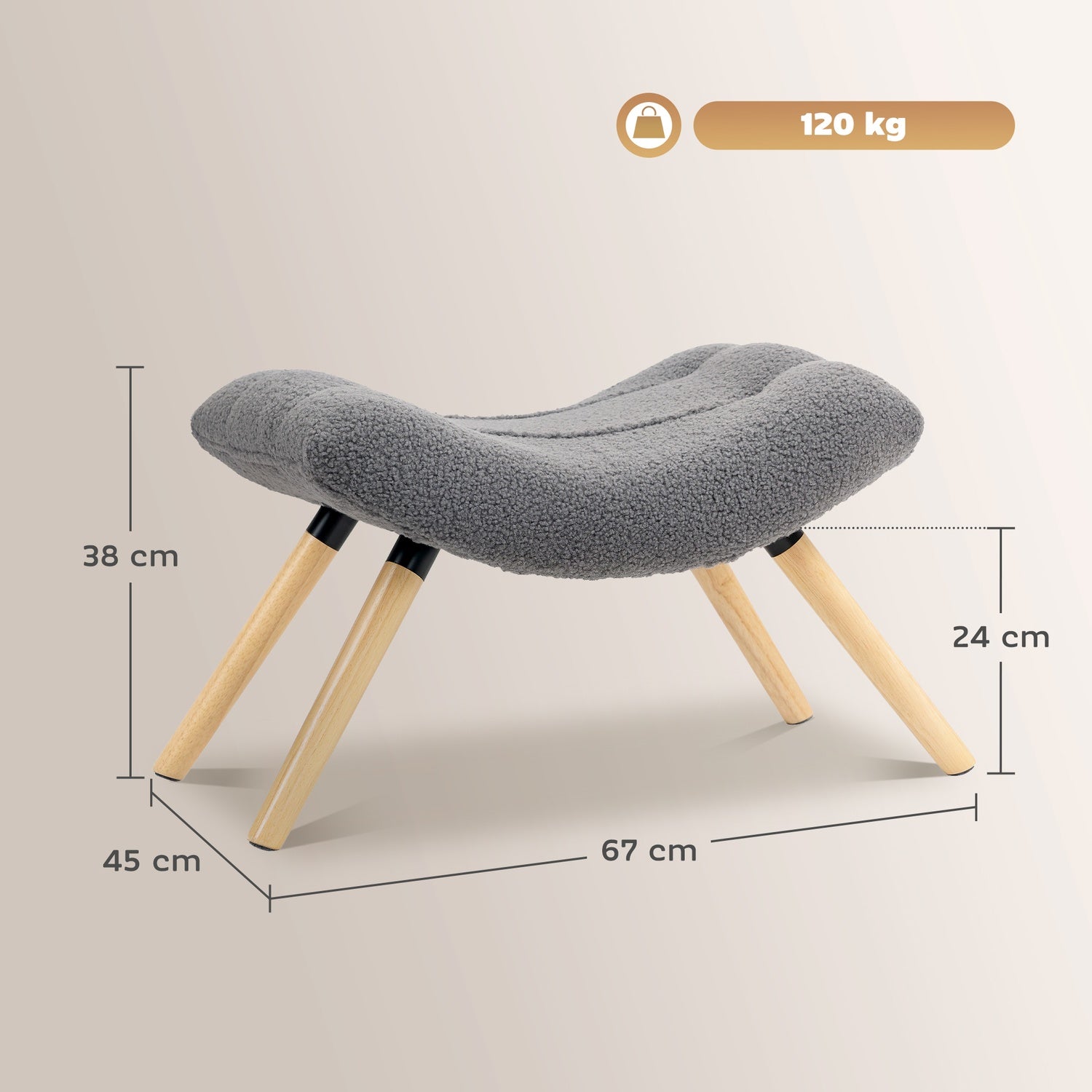 Modern fotpall med fleeceöverdrag, träben, mörkgrå