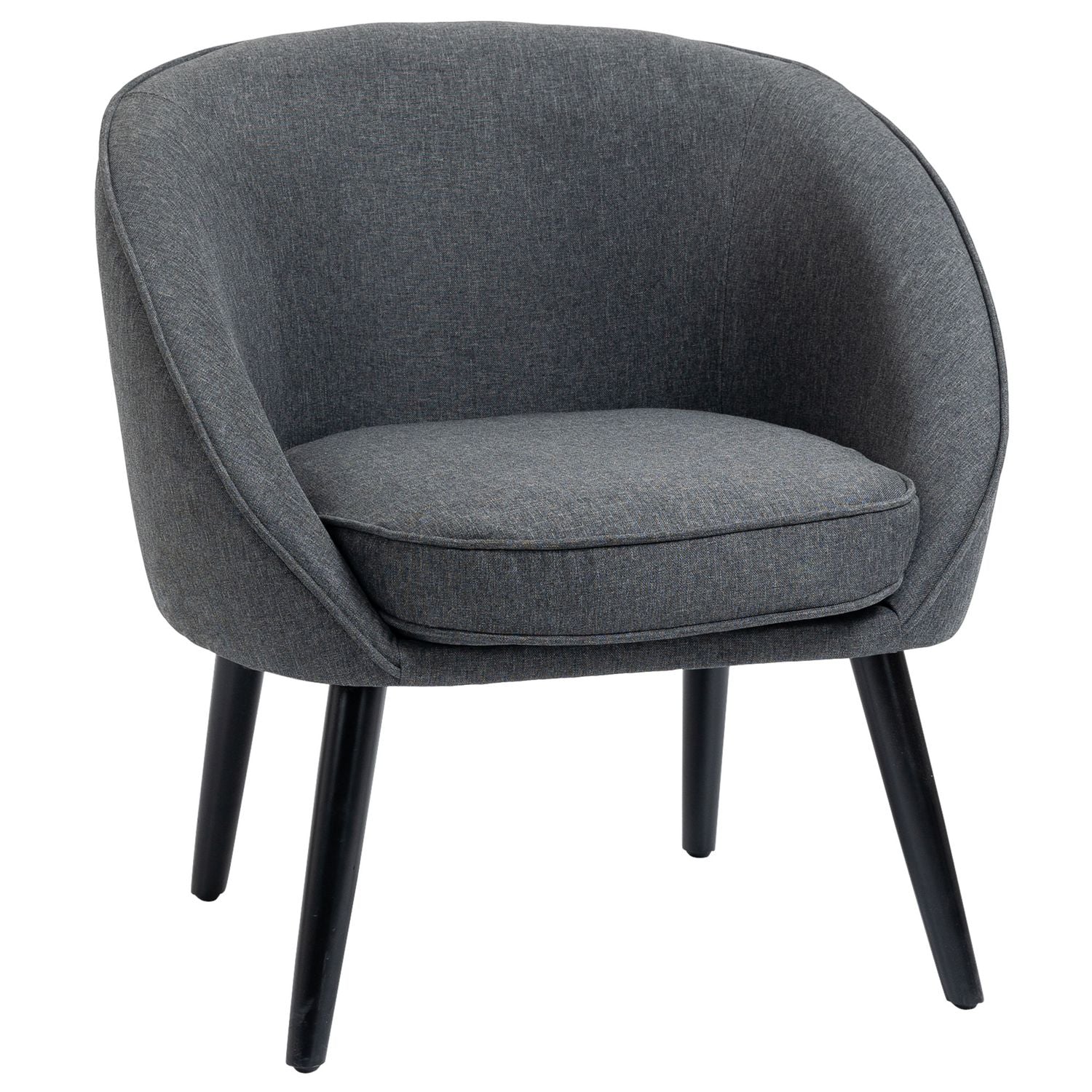 Modern grå linne-look stoppad lounge stol, trä ram