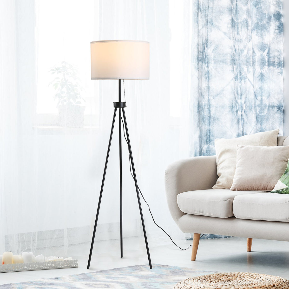 Moderne schwarz-weisse Stehlampe E27, Stahl & Polyester