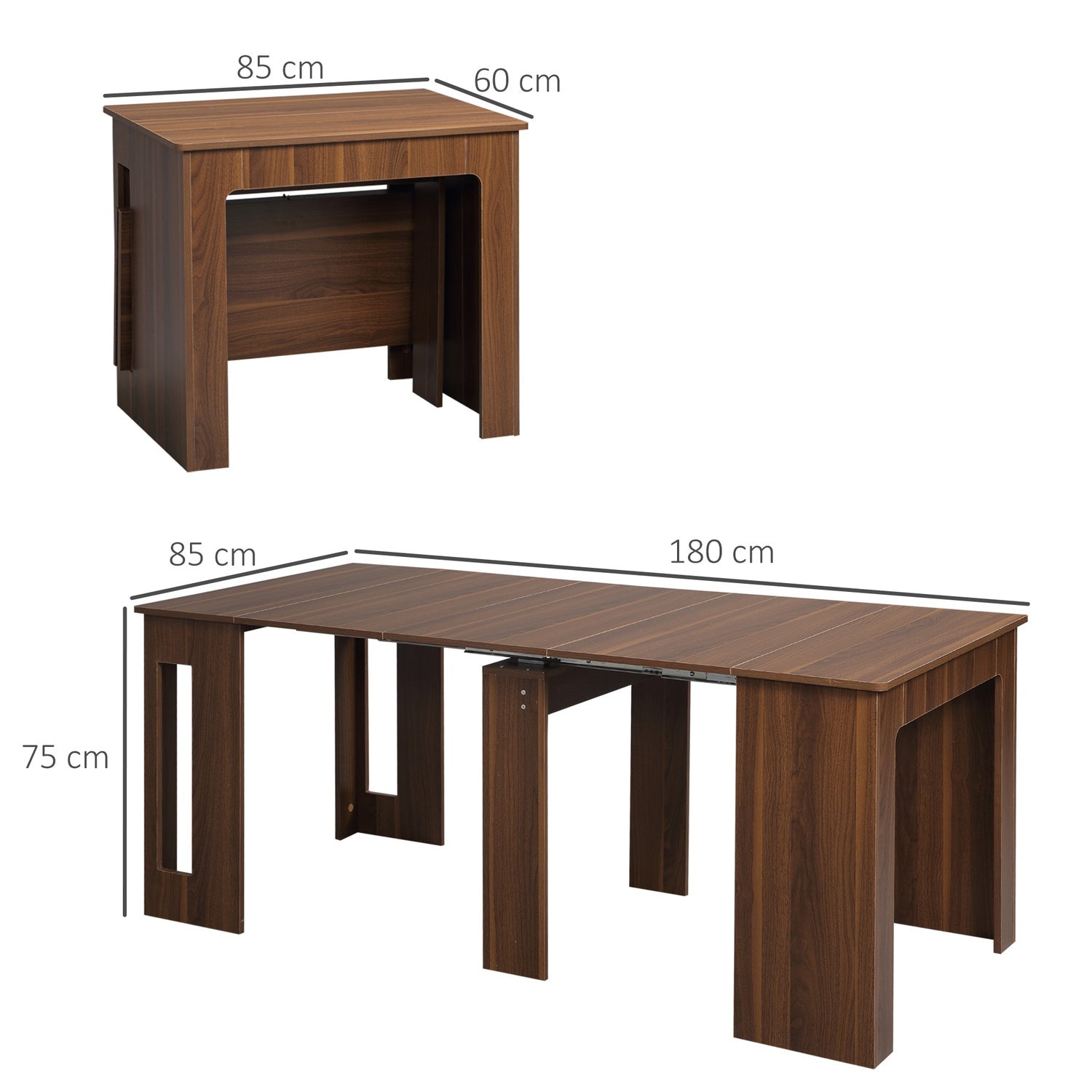Modernt utdragbart brunt matbord, 180 x 85 cm