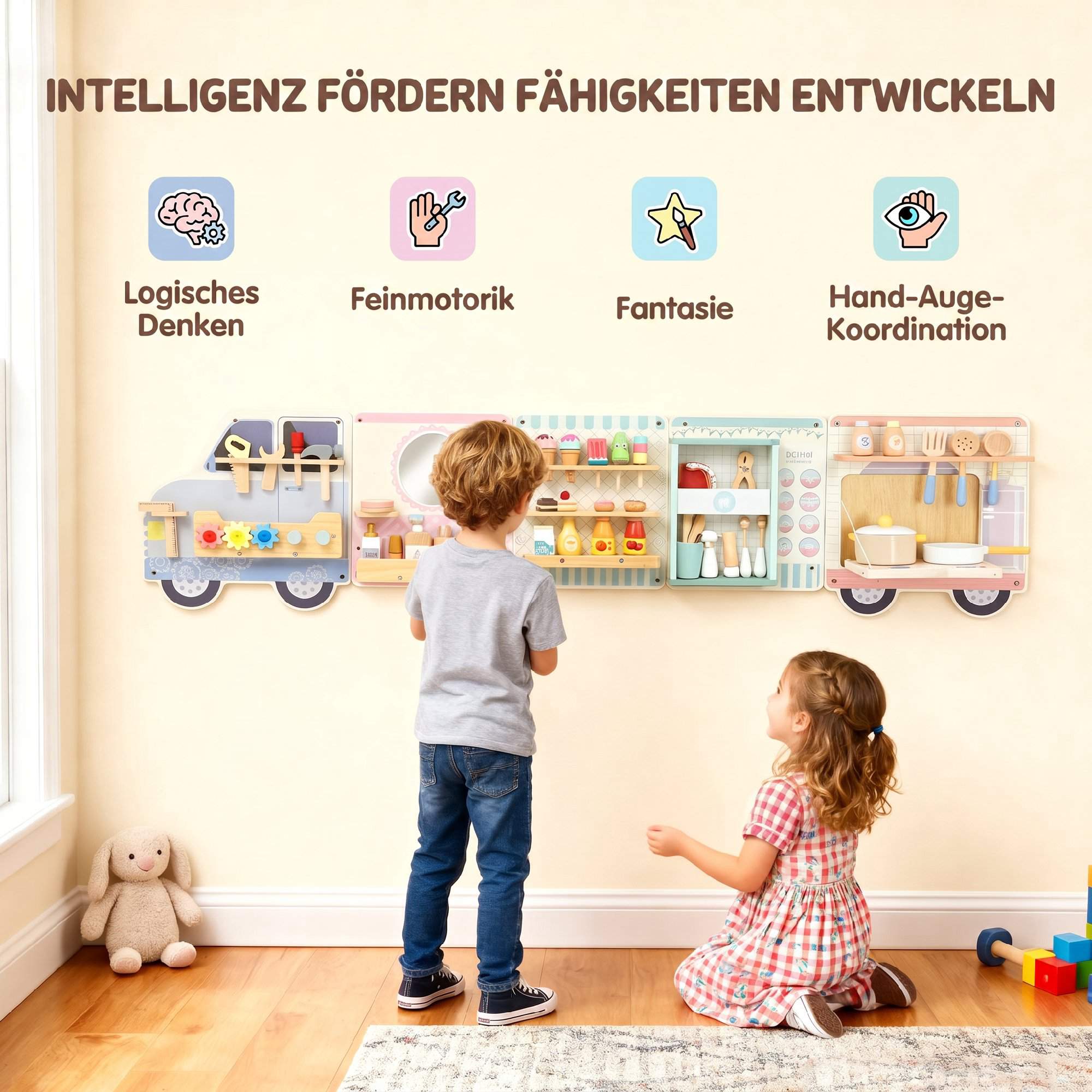 Montessori lastbilsvägg, aktivitetstavla, 163,8 cm, ålder 3+