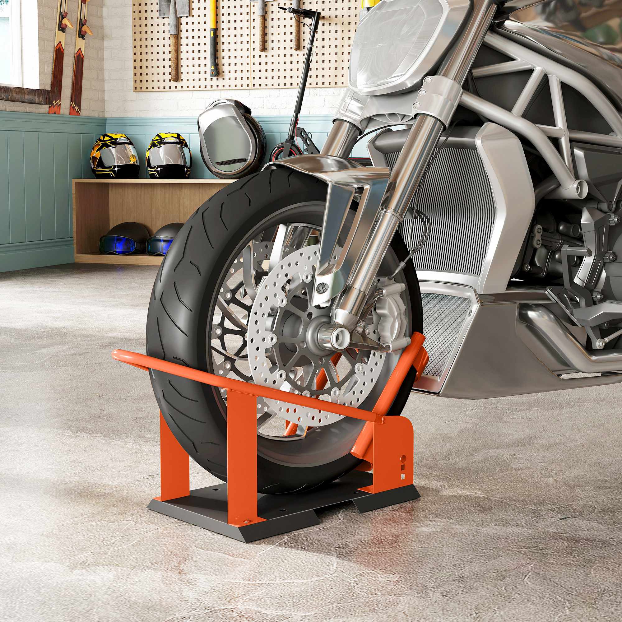 Motorcykelhjulskloss, justerbar, stål, 816,5 kg kapacitet