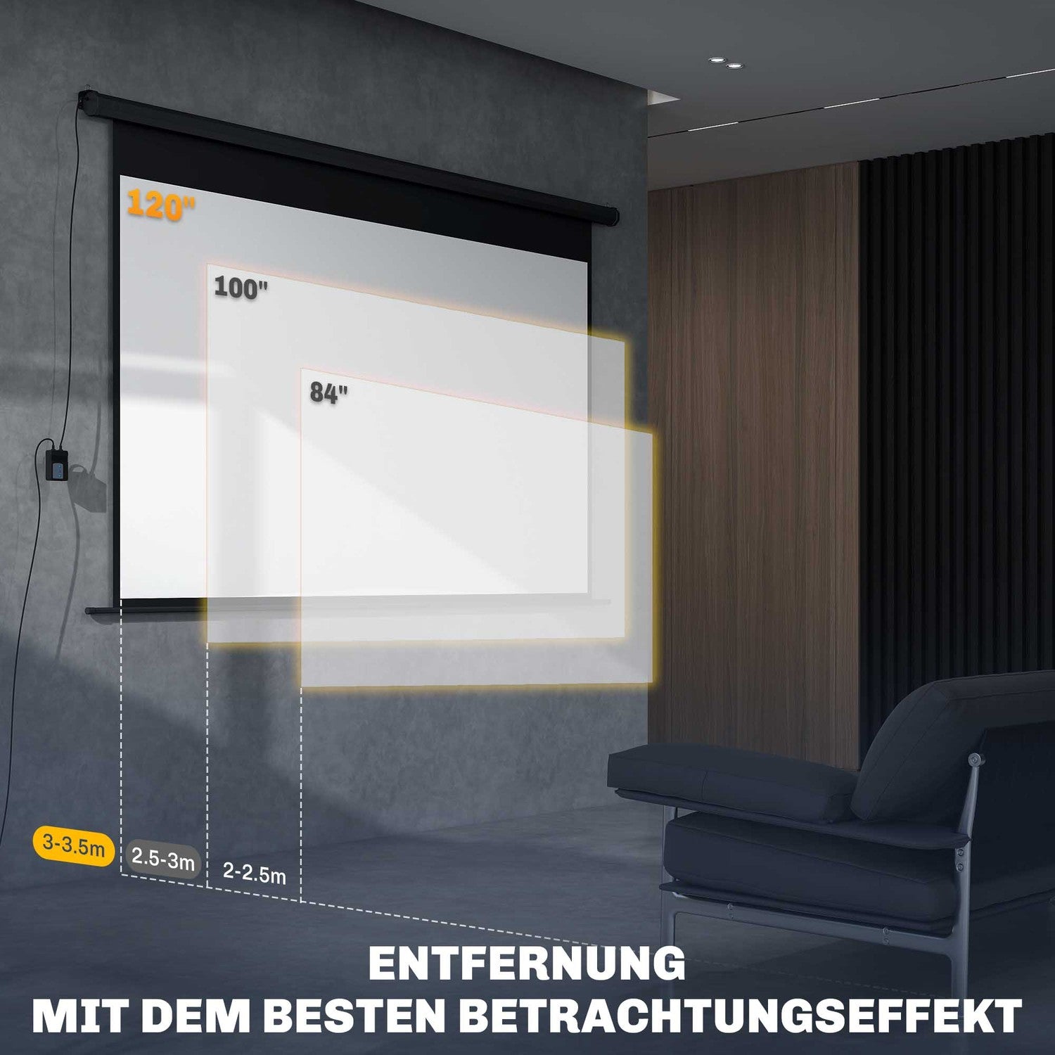 Motoriserad projektorduk, 16:9, Fjärrkontroll, 266x149 cm, Svart