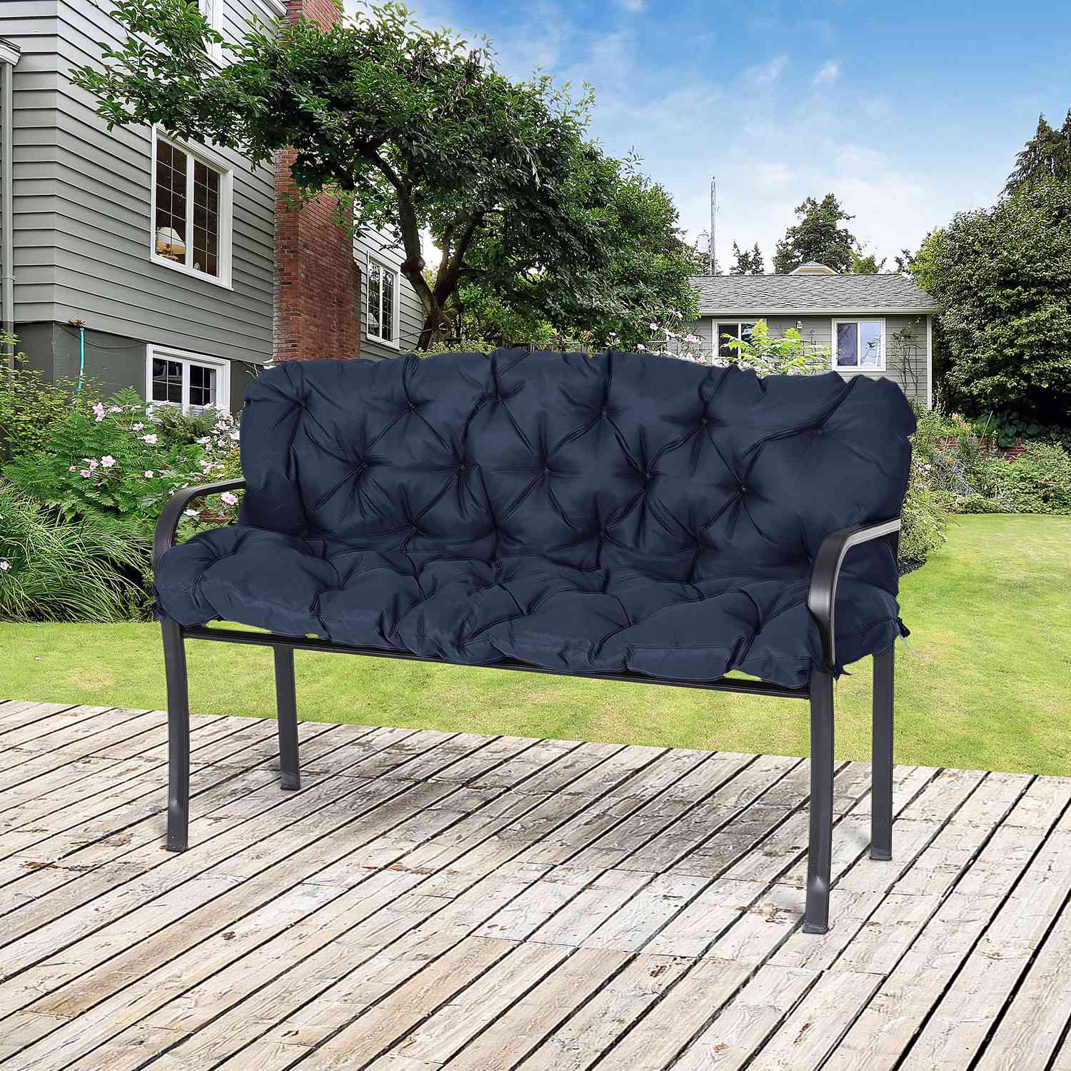 Mörkblå 3-sits bänkdyna, 150x98x8 cm, inomhus/utomhus
