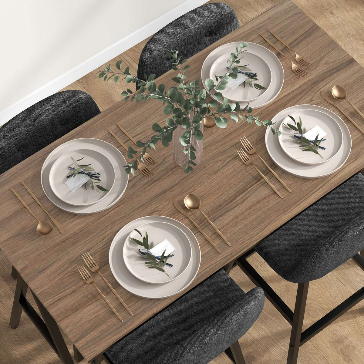 Set de table de bar en acier gris foncé, ensemble repas 5 pièces