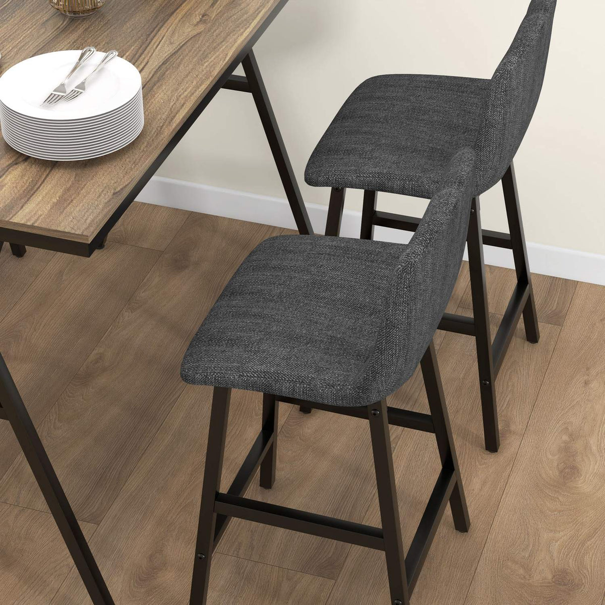 Set de table de bar en acier gris foncé, ensemble repas 5 pièces
