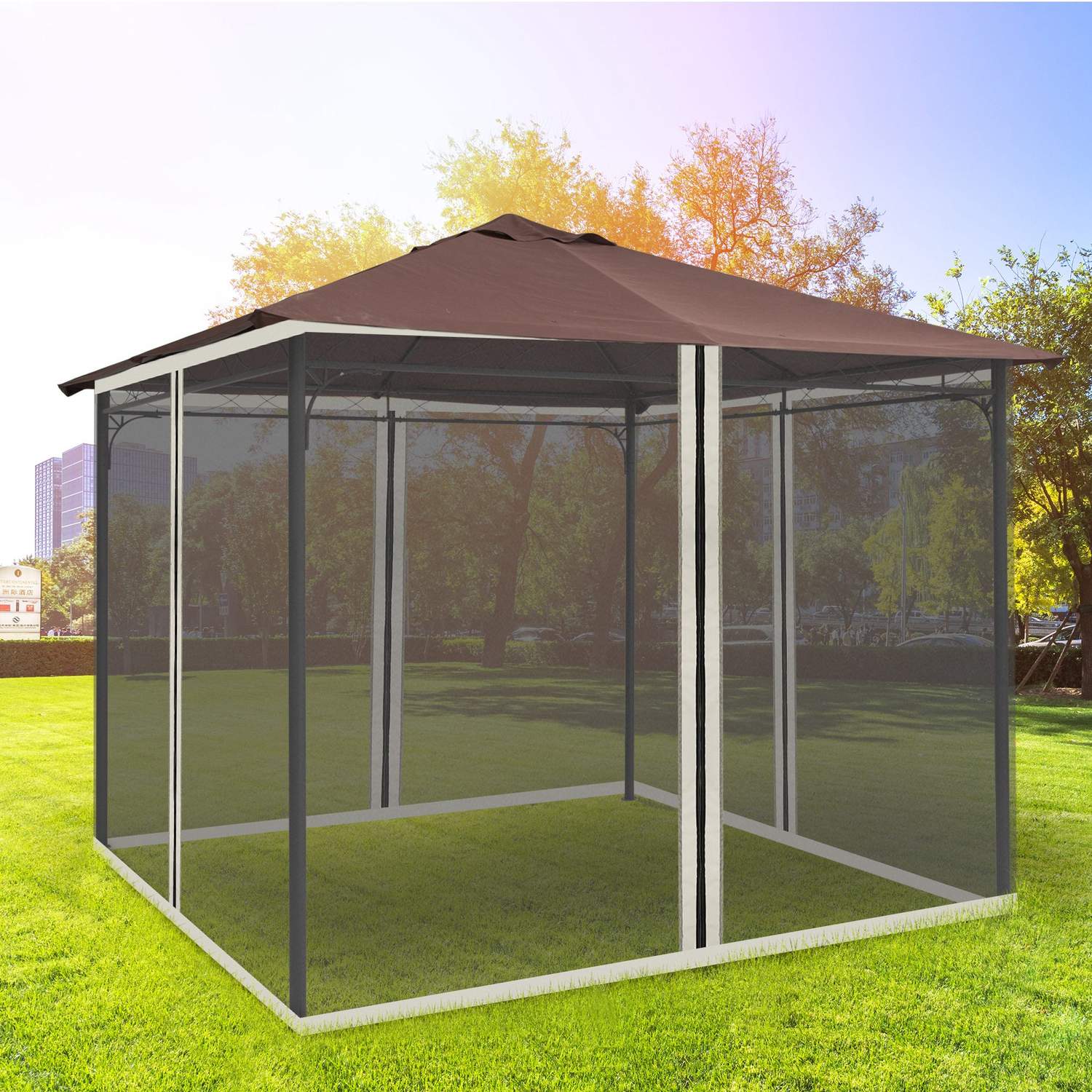 Myggnät Gazebo – Svart, 3x3m, Zip Nylon Mesh, 4 paneler
