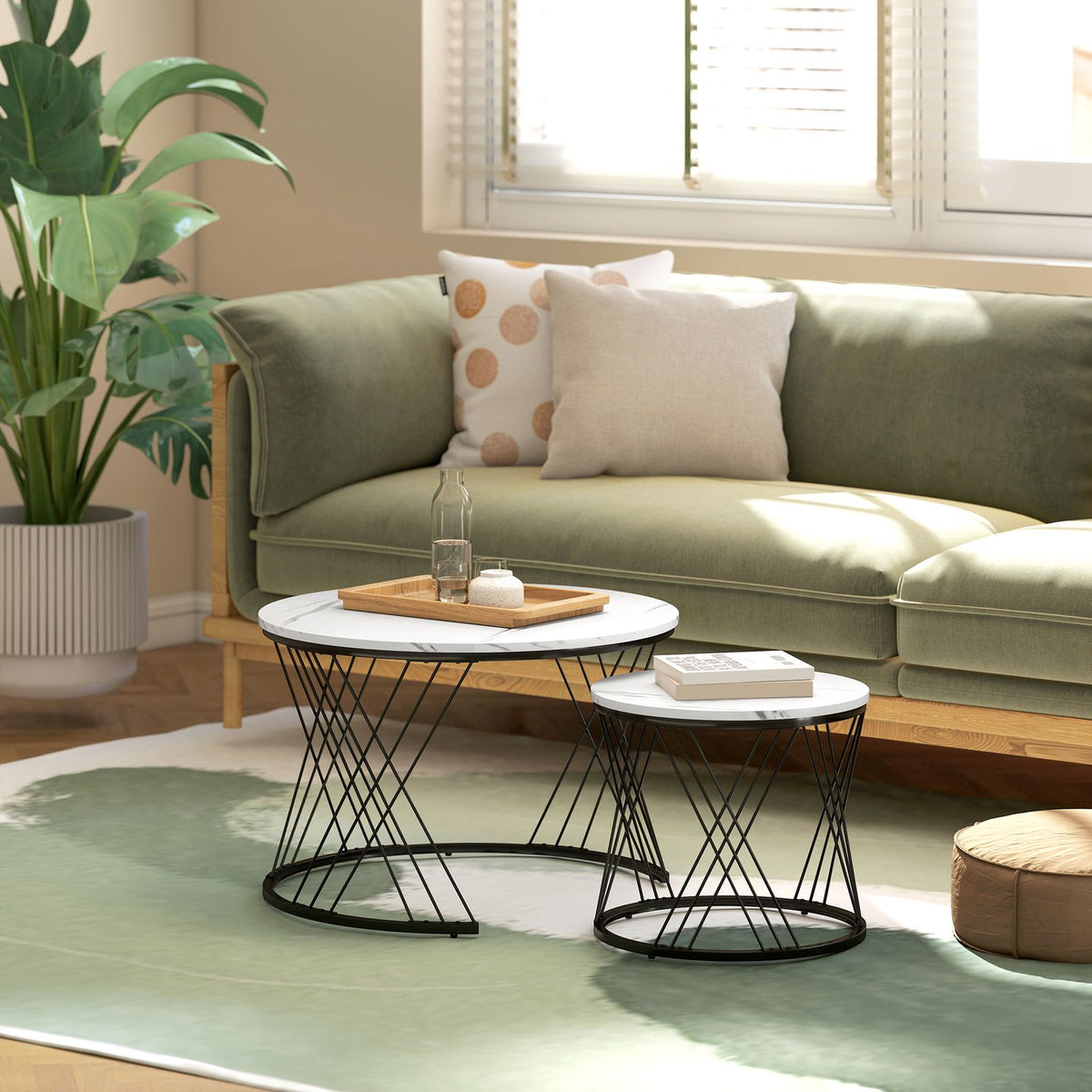 Nestable Soffbordsset, Marble Look, Vit, 2-delat