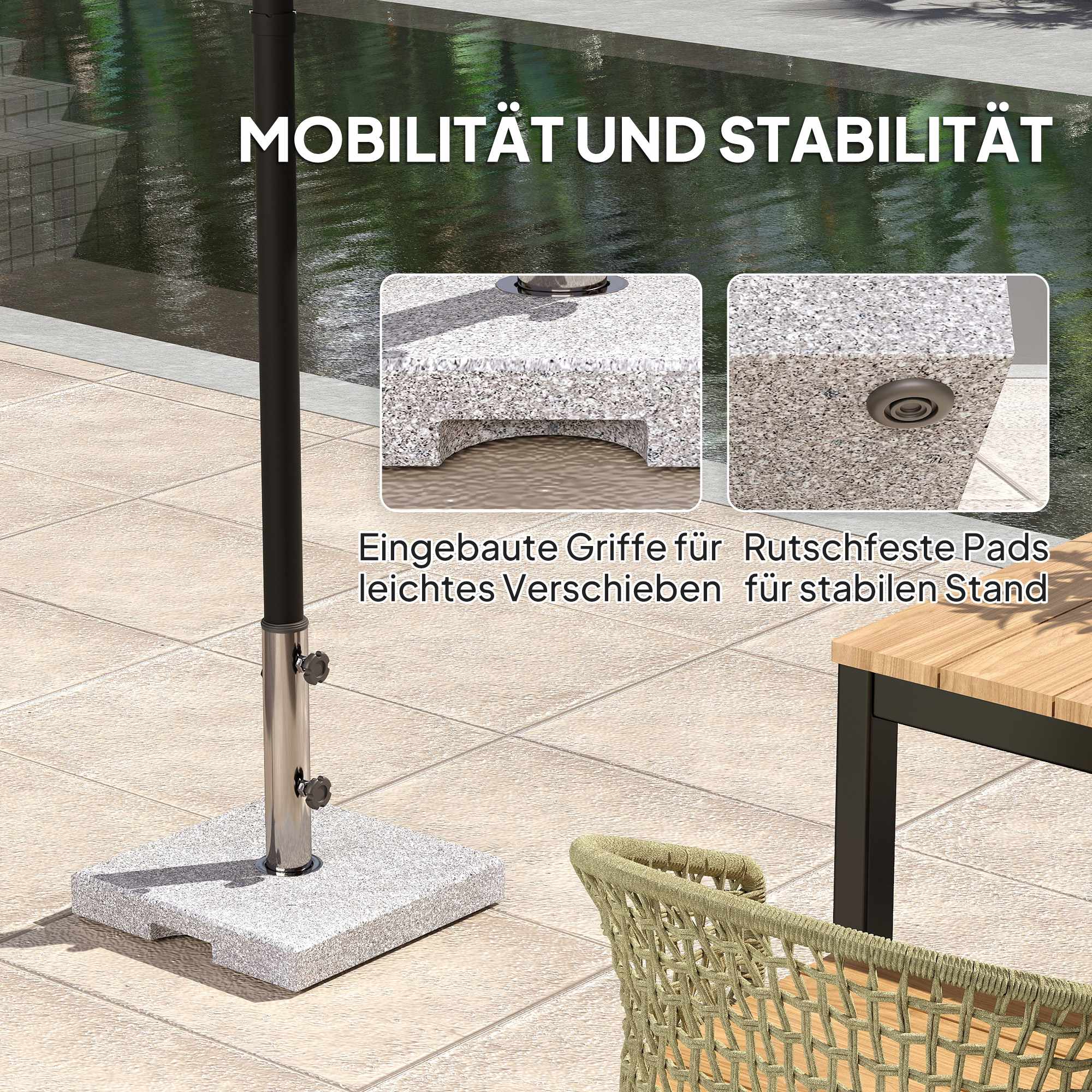 Parasollfot i granit 21 kg, fyrkantigt stativ för 32/38/48 mm