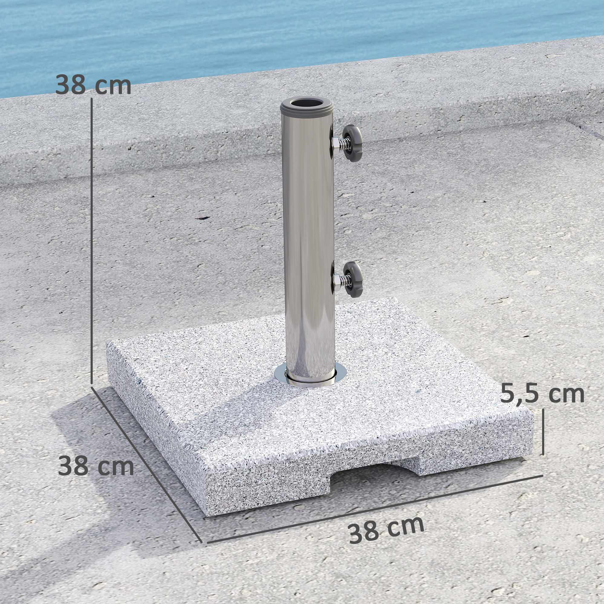 Parasollfot i granit 21 kg, fyrkantigt stativ för 32/38/48 mm