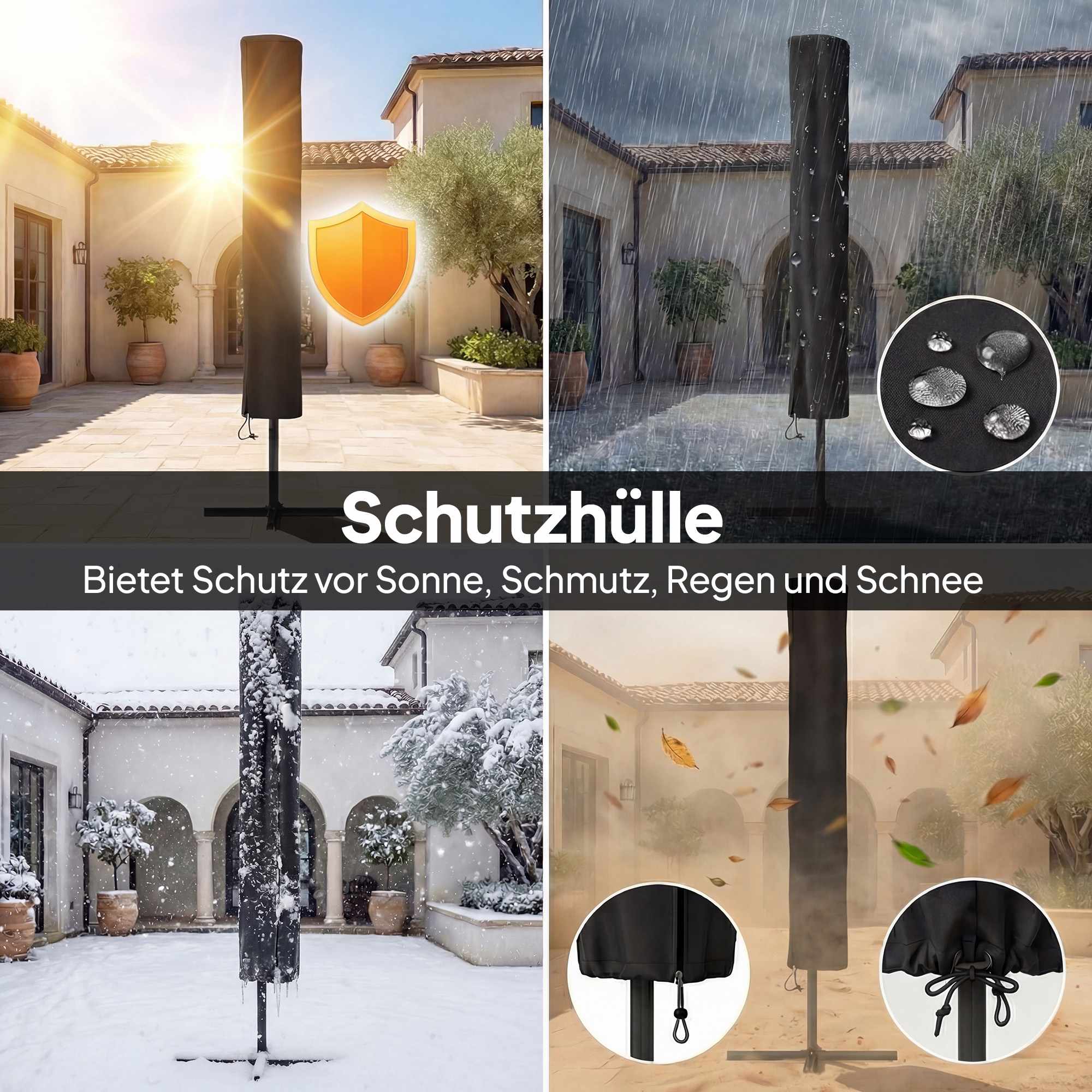 Parasoll med solcellsdrivna LED-lampor, vridbar och justerbar, marinblå