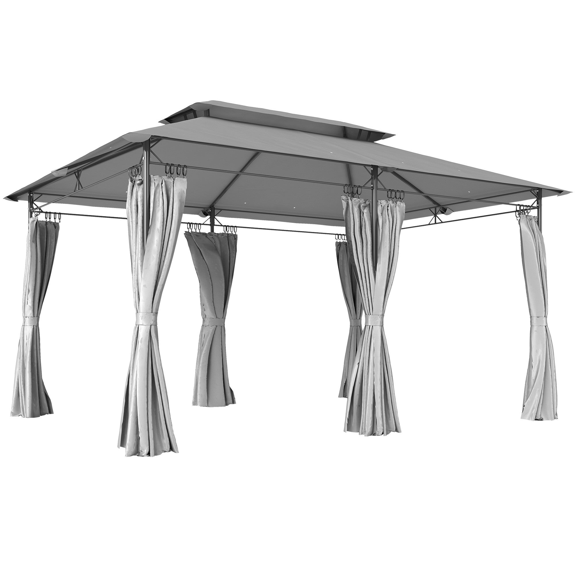 Paviljong 3x4 m med gardiner, dubbelt tak, metallram