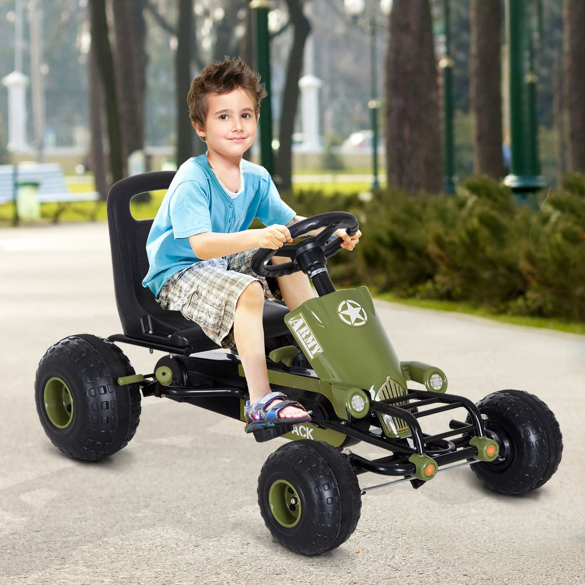 Kart à pédales pour enfant, frein à main, vert, jeu d'extérieur