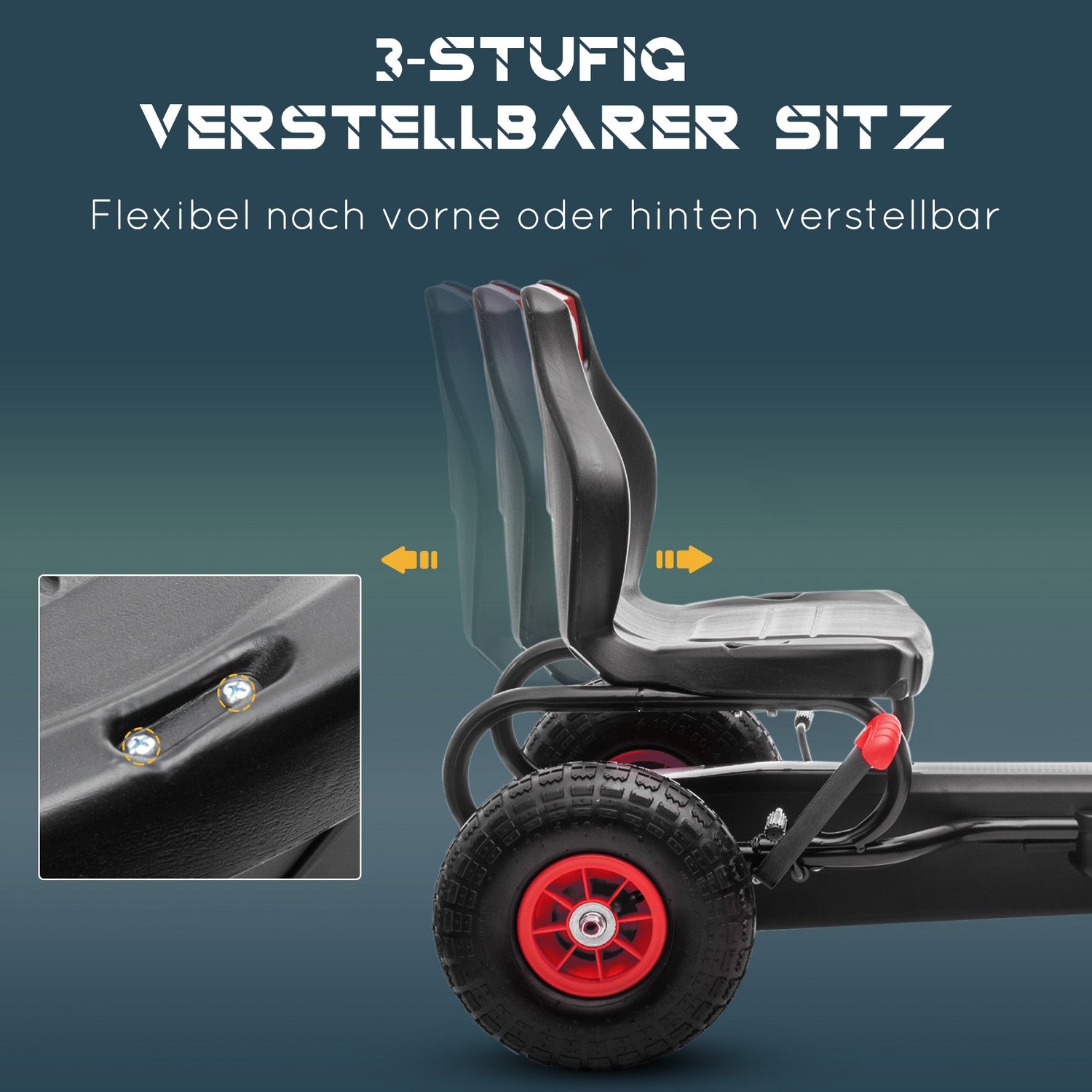 Pedal Go-Kart för barn, justerbar sits, gummidäck