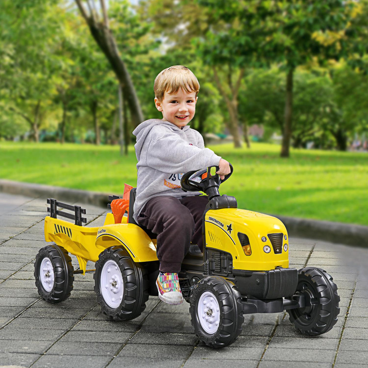 Pedaltraktor för barn, gul, metall, åldrarna 3+