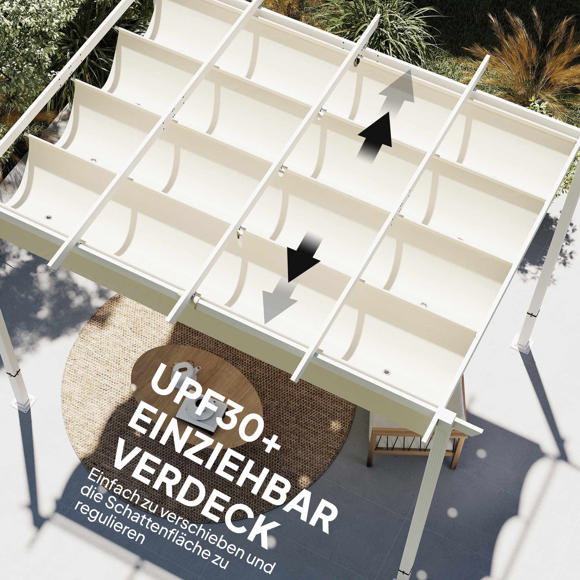 Pergola 3x4 m med utdragbar UV30+ tak, beige
