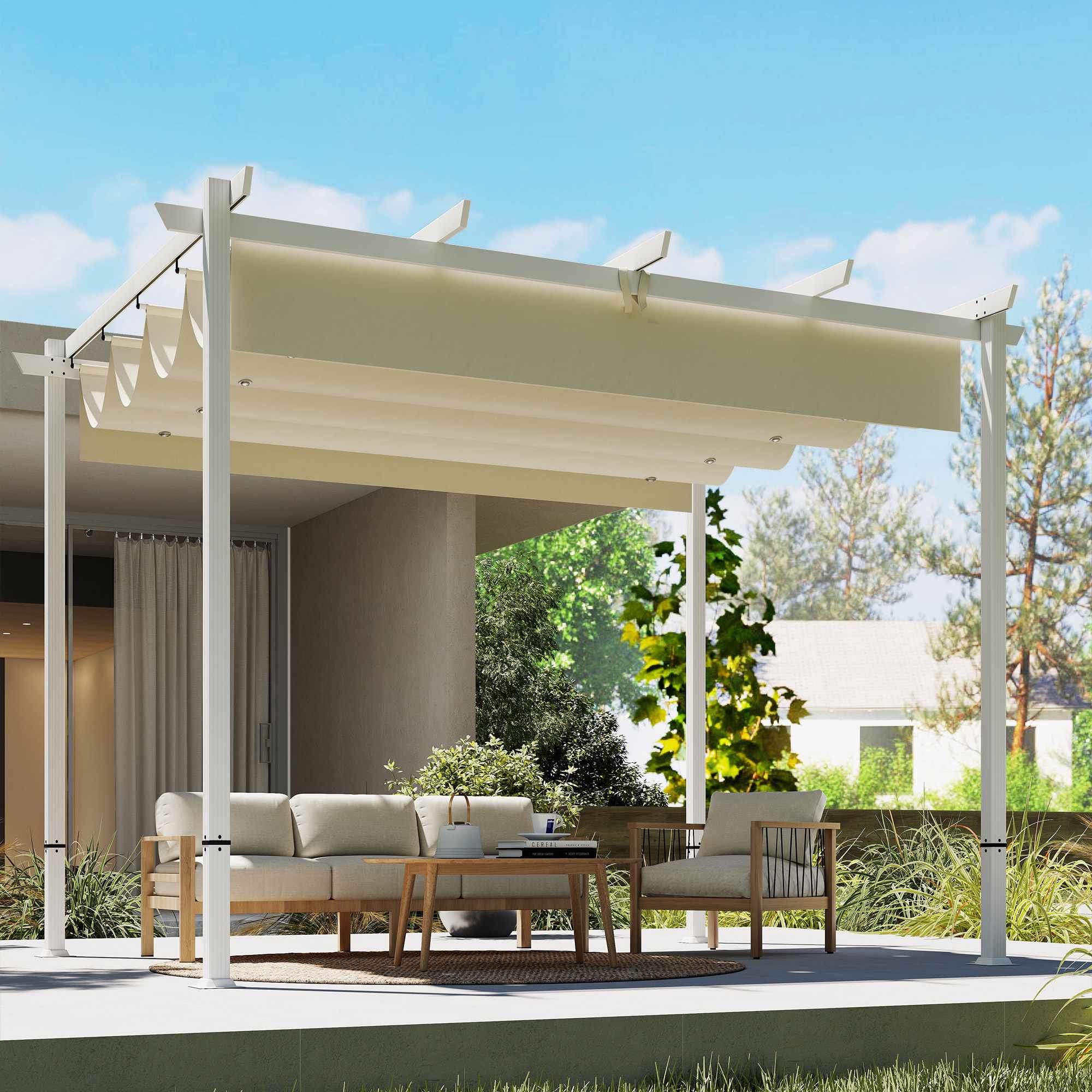 Pergola 3x4 m med utdragbar UV30+ tak, beige