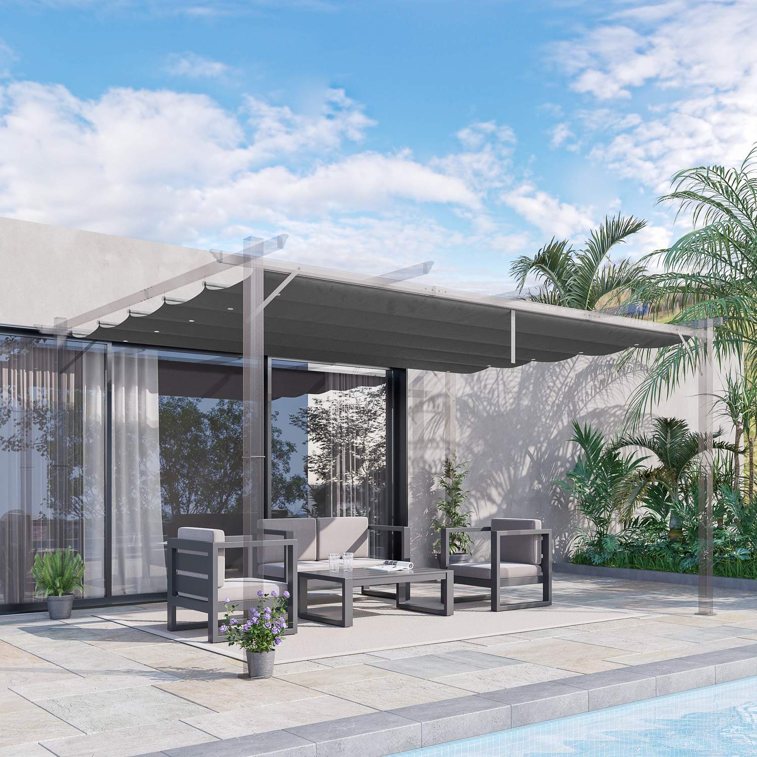 Pergola Ersättningstak 3,5x2,5m, mörkgrå, med dränering
