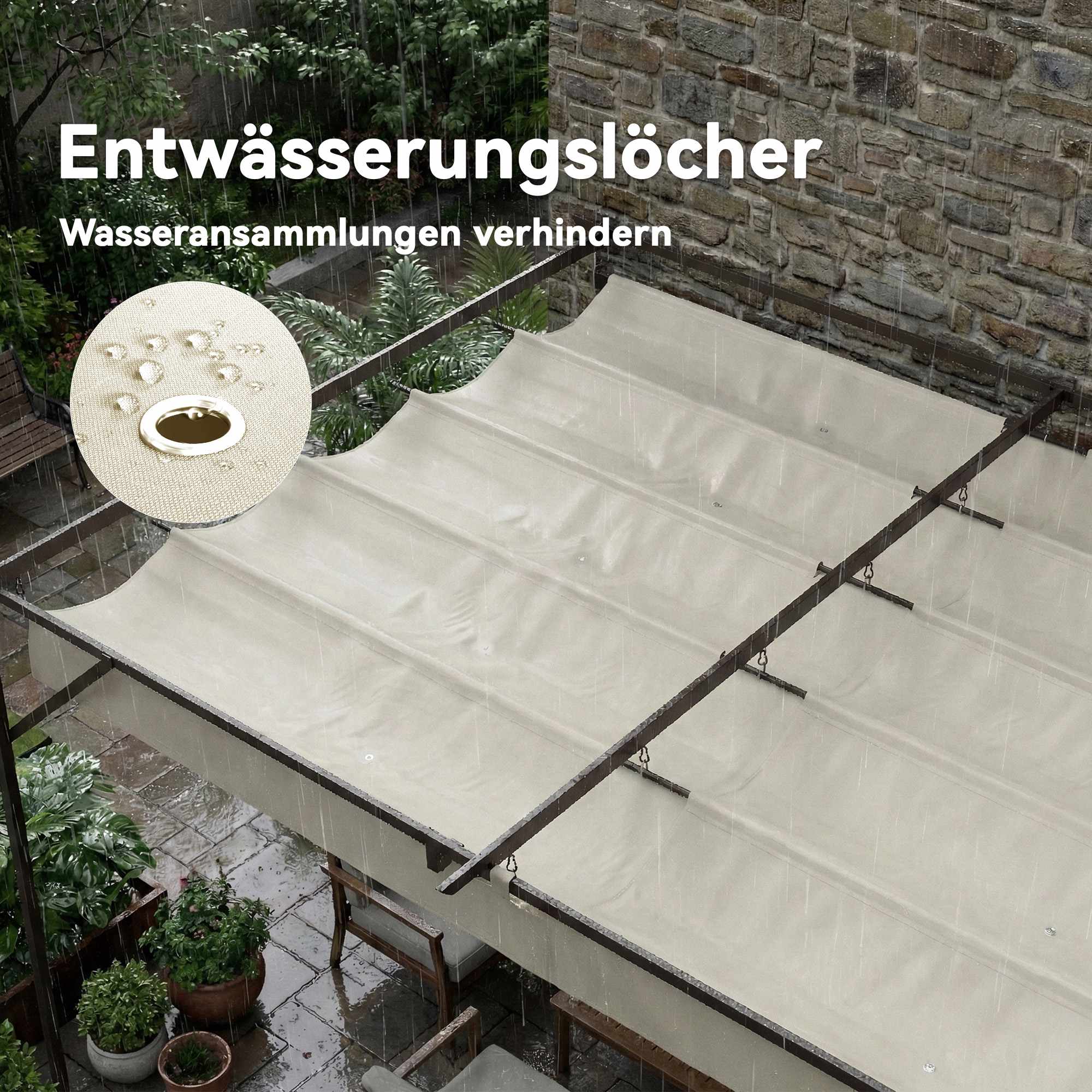 Pergola med justerbart tak, 4x3m, väggmonterad, UV30+ skydd