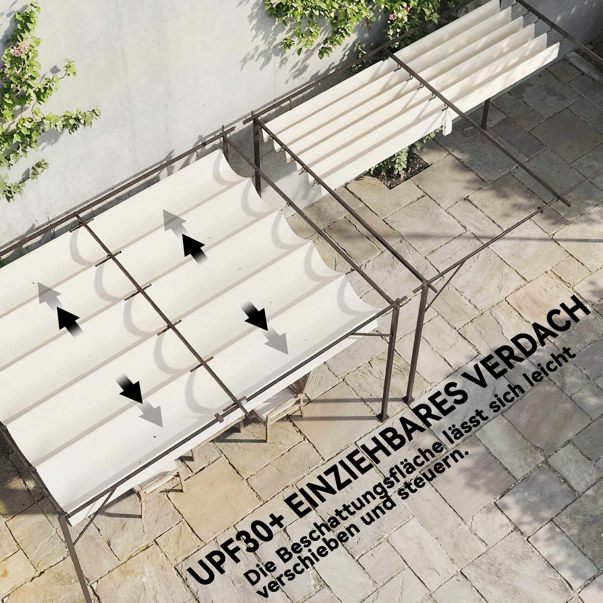 Pergola med justerbart tak, 4x3m, väggmonterad, UV30+ skydd