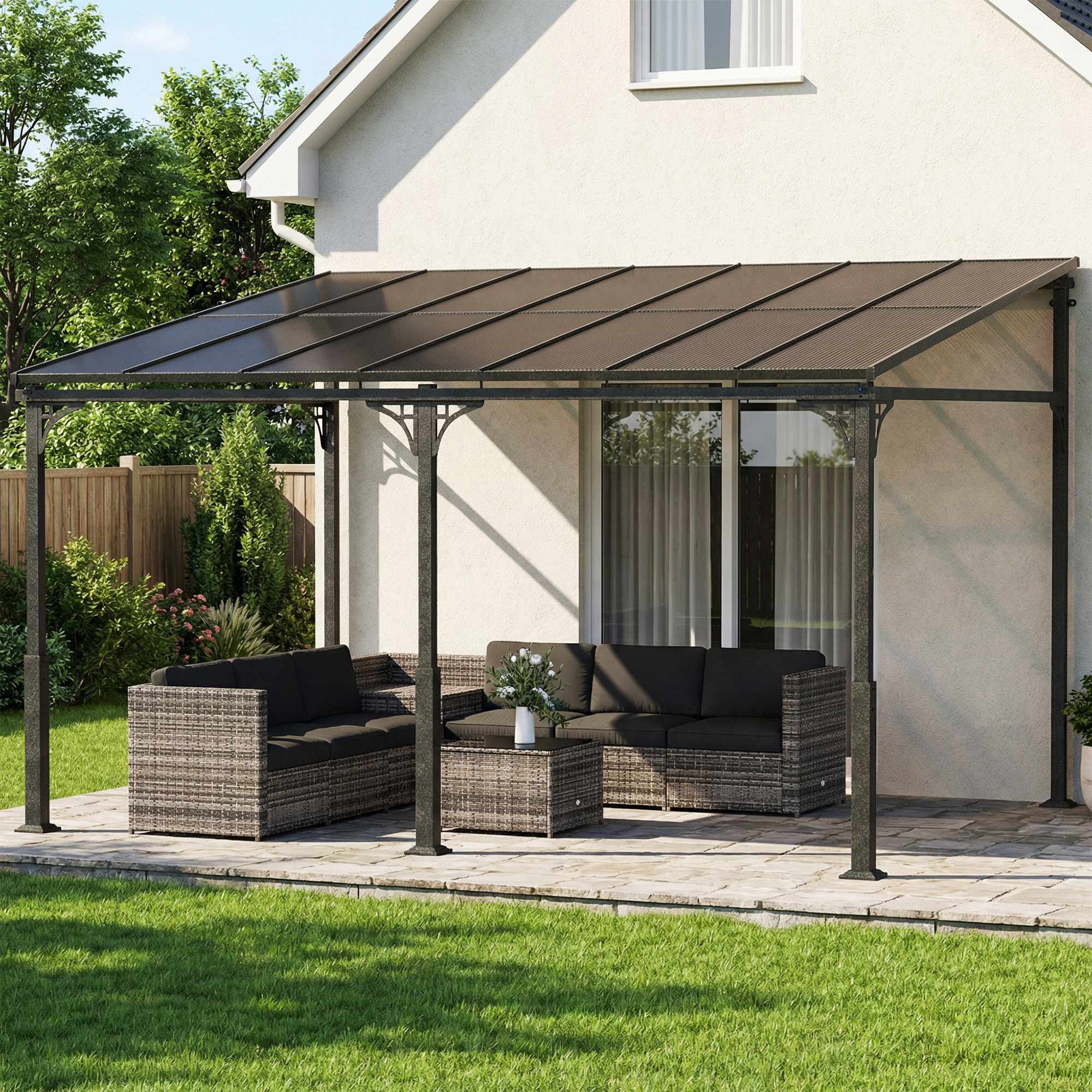Pergola med polykarbonattak, metallram, 400x300 cm