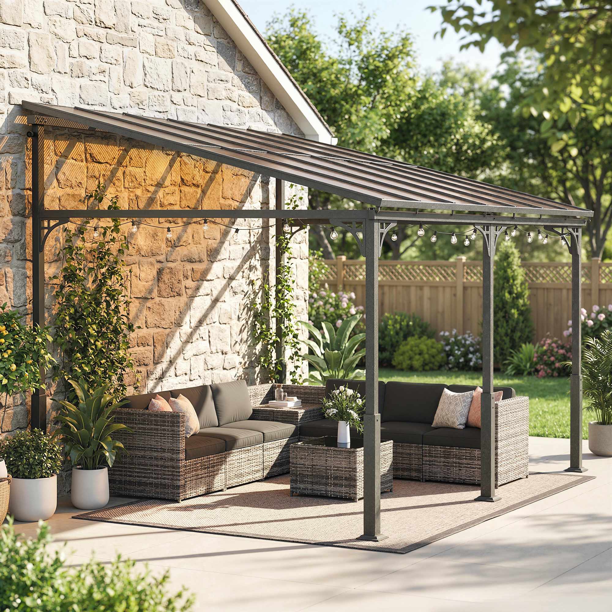 Pergola med polykarbonattak, metallram, 400x300 cm