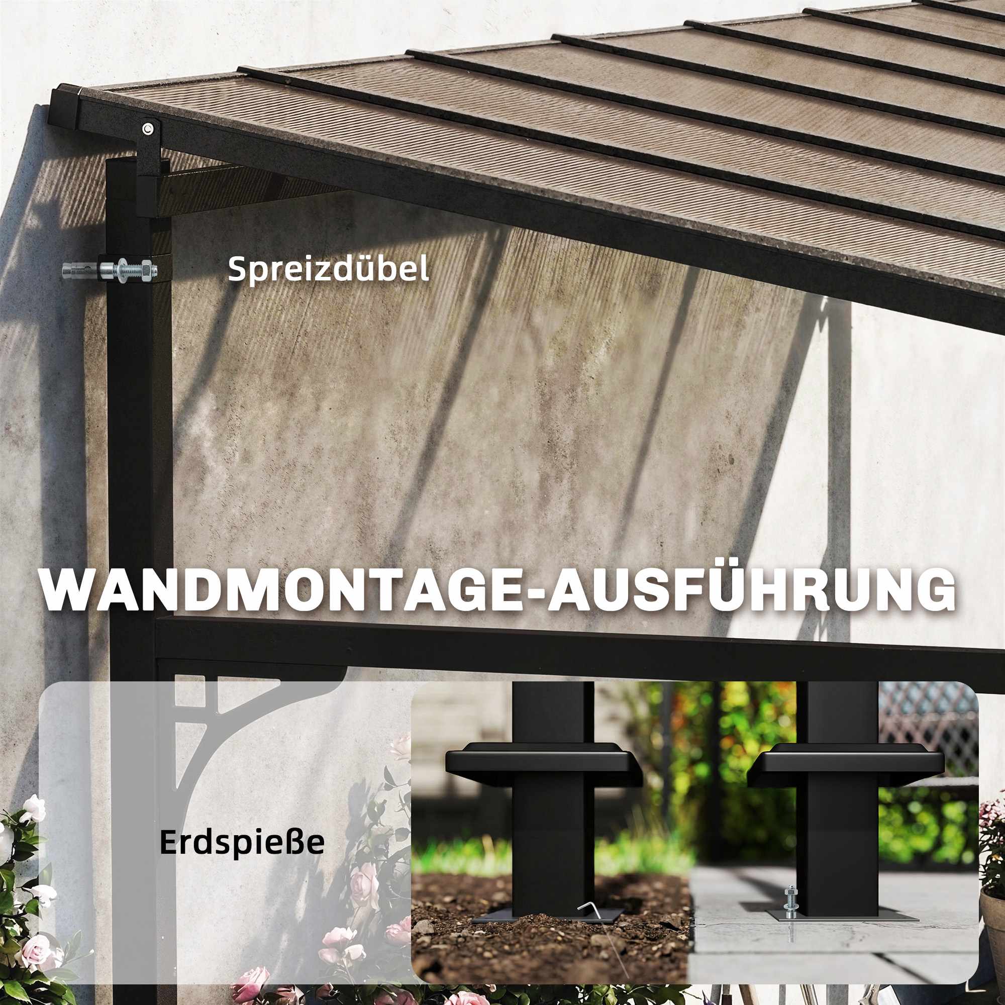 Pergola med polykarbonattak, metallram, 400x300 cm