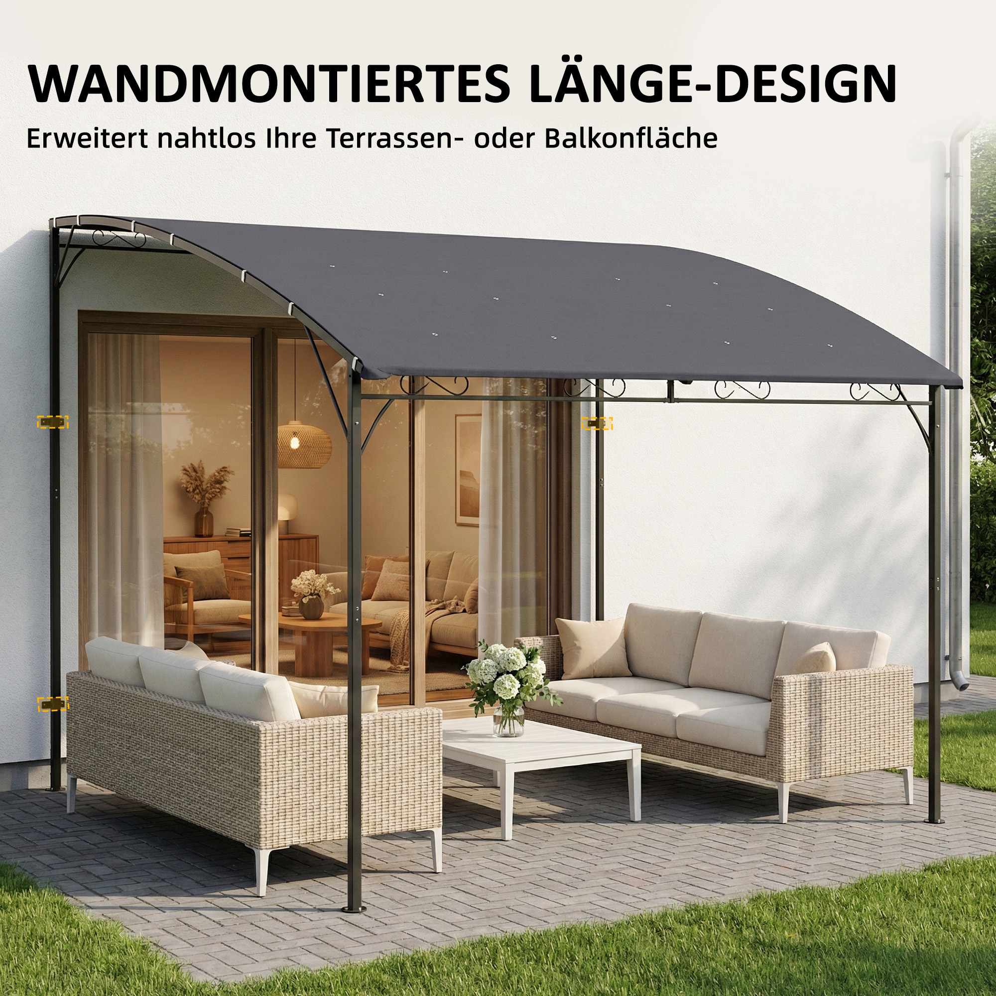 Pergola med vattentät tak, metallram, 384x286 cm